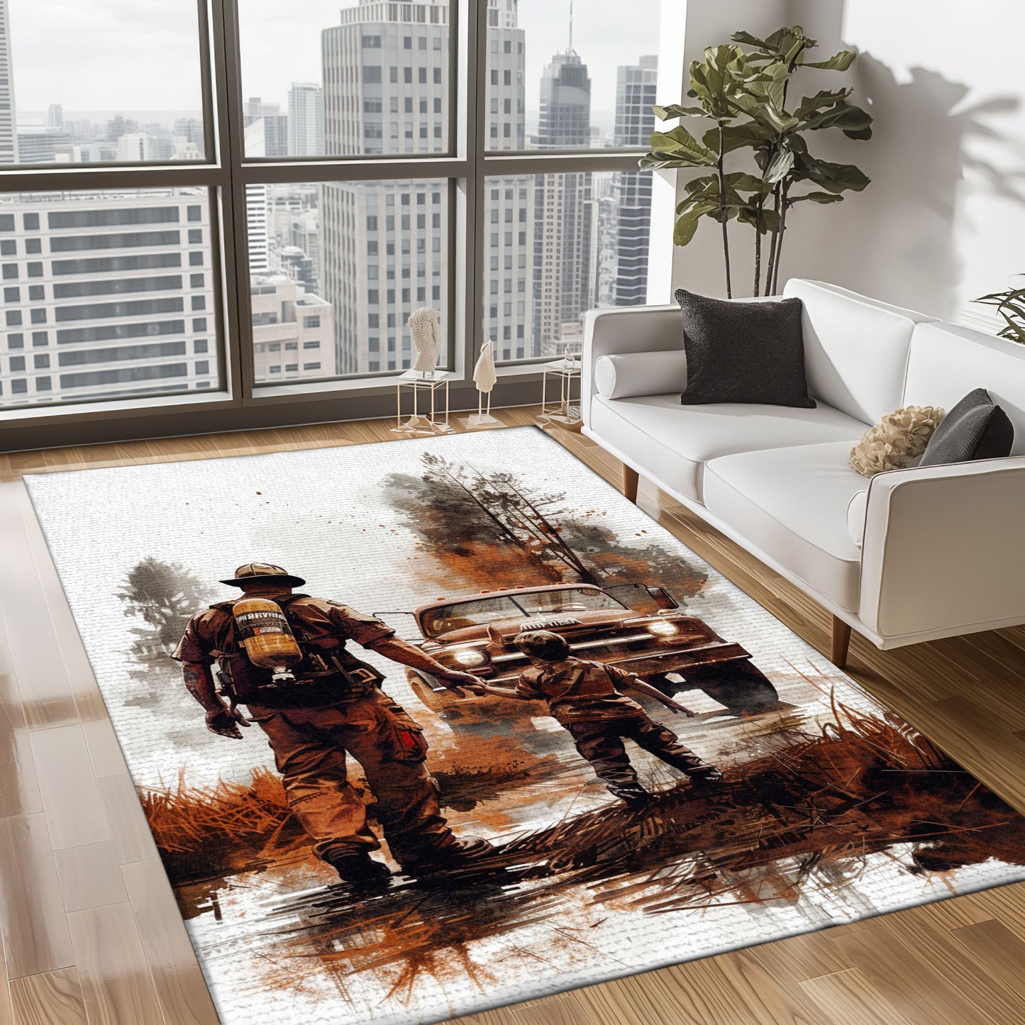 Patriotic Fireman Custom Rectangular Rug: Celebrate Patriotism and Heroism, Firefighter Rugs for Living Room Bedroom, Firefighter Rectangular Rugs Full Size FR80