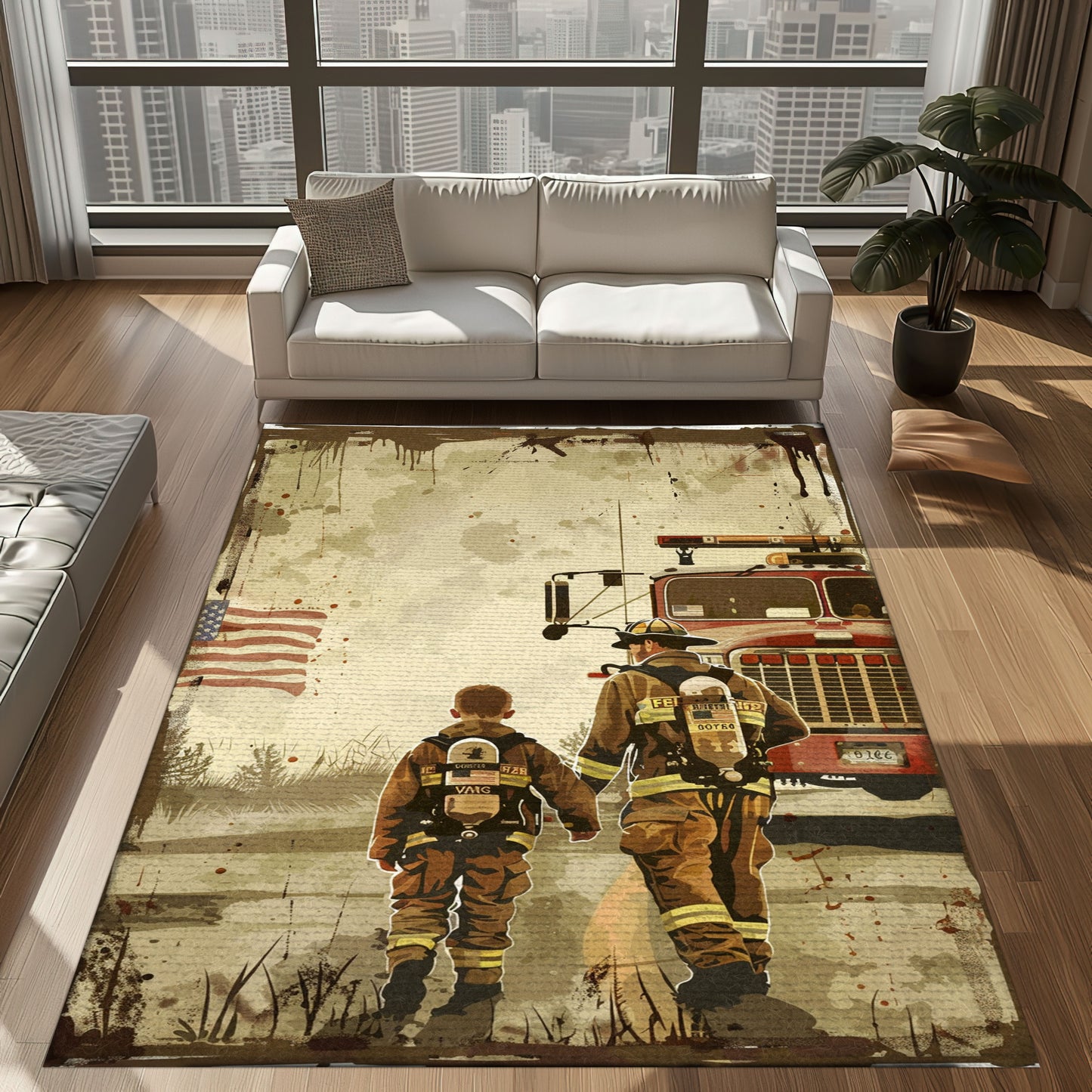 Heartwarming Firefighter Heroes Design Personalized Area Rug: Pay Tribute to Courageous Service, Firefighter Rugs for Living Room Bedroom, Firefighter Rectangular Rugs Full Size FR72