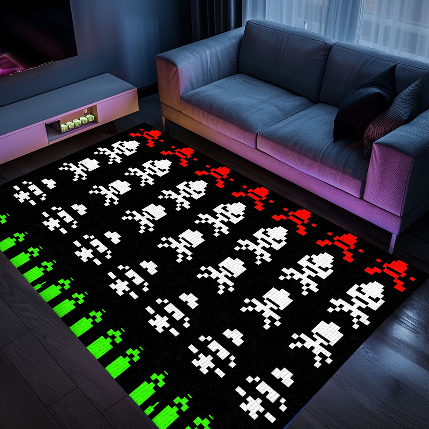 Elevate Your Gaming Den with Dark and Neon 80s Arcade Carpet, Inspired by the Legendary Space Invaders, Arcade Decor, Gift for Gamers, Video Game Lovers G178