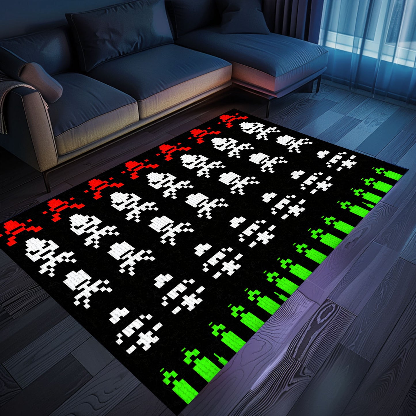 Elevate Your Gaming Den with Dark and Neon 80s Arcade Carpet, Inspired by the Legendary Space Invaders, Arcade Decor, Gift for Gamers, Video Game Lovers G178
