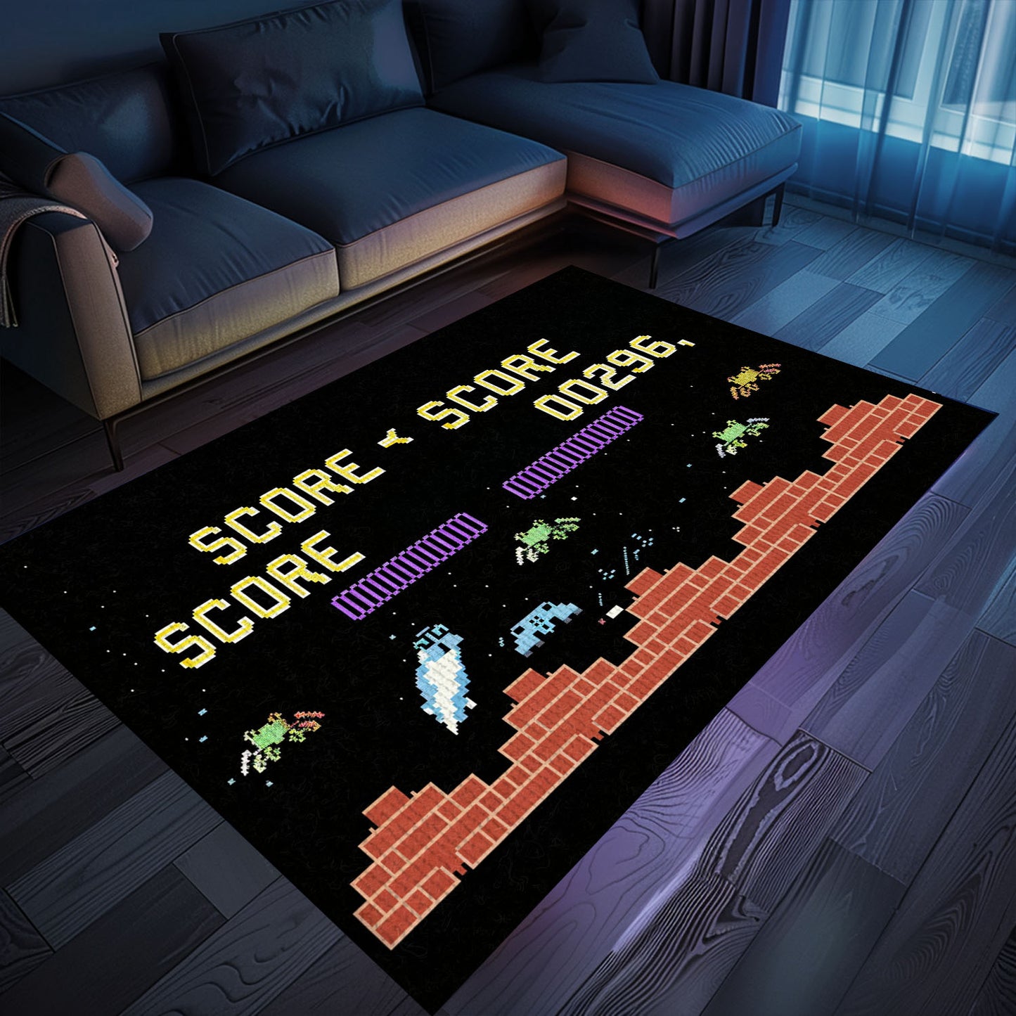 Level Up Your Room with Dark and Neon 80s Arcade Carpet, a Tribute to the Iconic Space Invaders Game, Arcade Decor, Gift for Gamers, Video Game Lovers G165