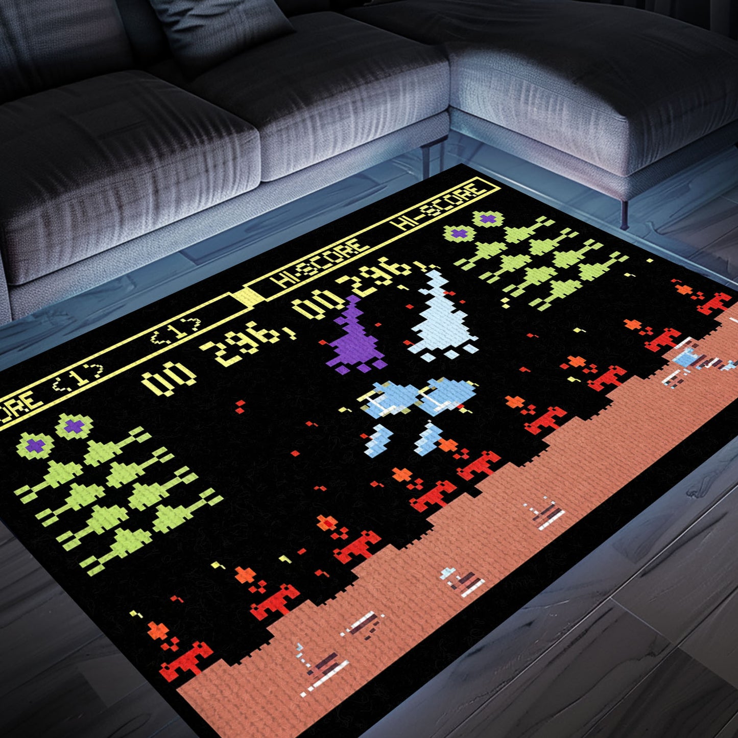 Dark and Neon 80s Arcade Area Rug featuring Space Invaders: Ideal for Retro Gamers and Collectors, Arcade Decor, Gift for Gamers, Video Game Lovers G152
