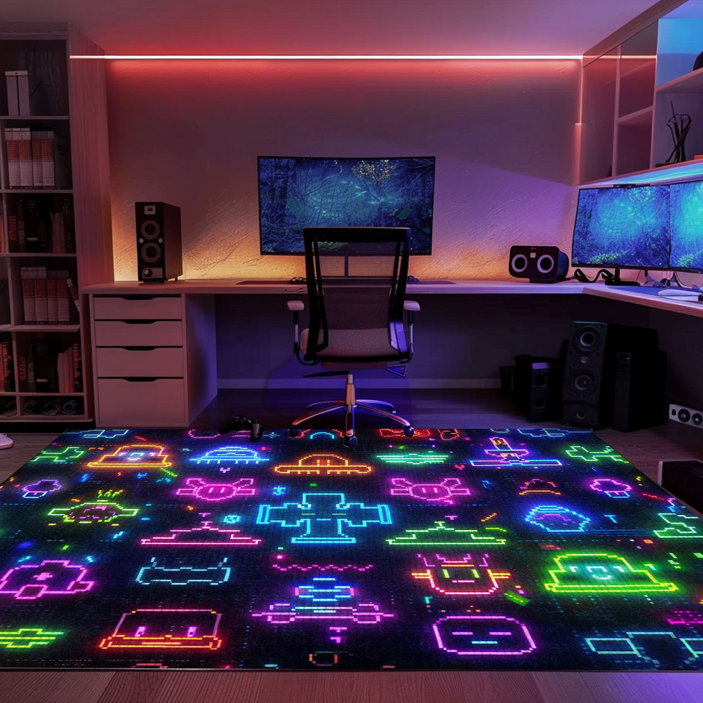 Infuse Your Living Space with Retro Charm Using Dark and Neon 80s Arcade NES Game 8bit Rugs, Arcade Decor, Gift for Gamers, Video Game Lovers G295