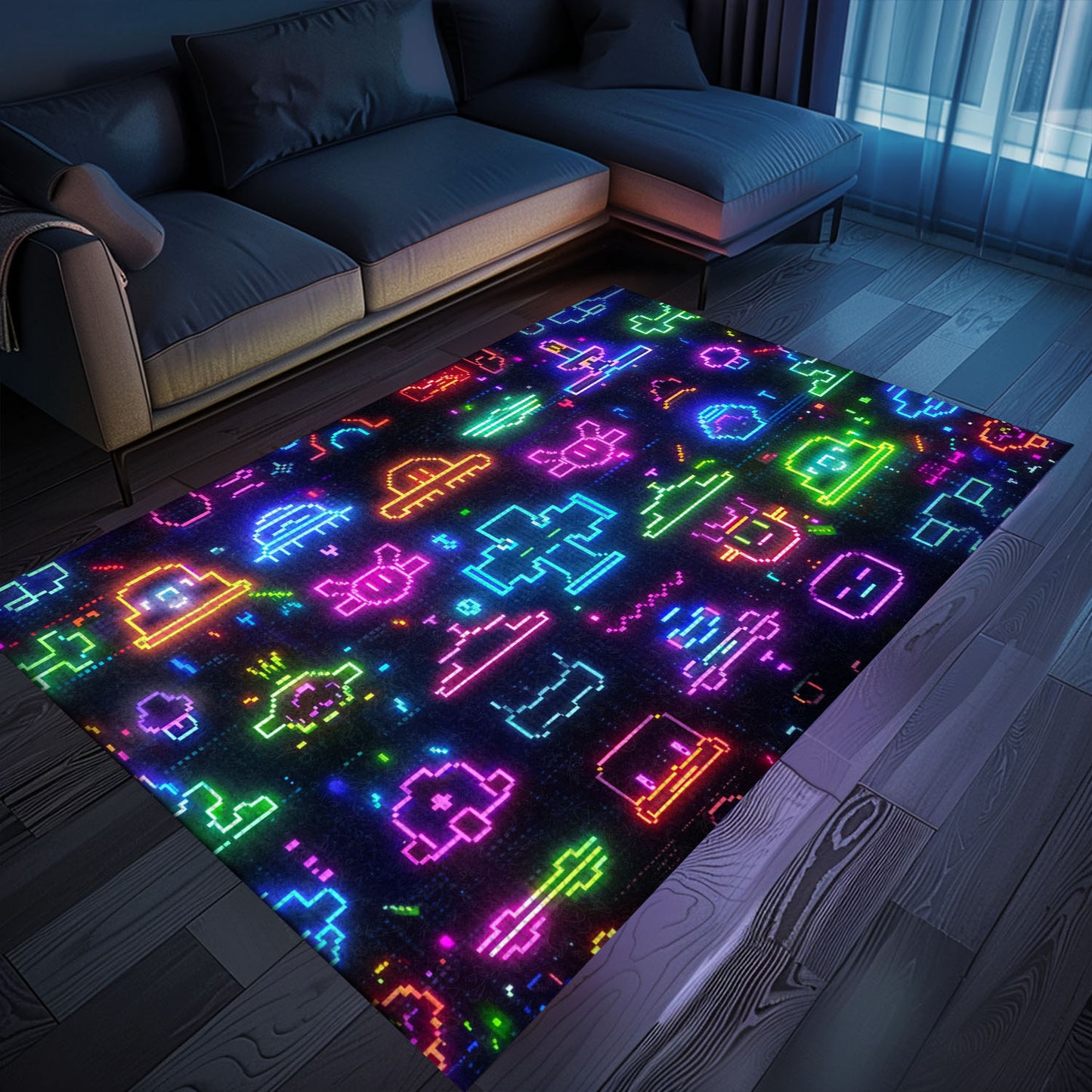 Infuse Your Living Space with Retro Charm Using Dark and Neon 80s Arcade NES Game 8bit Rugs, Arcade Decor, Gift for Gamers, Video Game Lovers G295