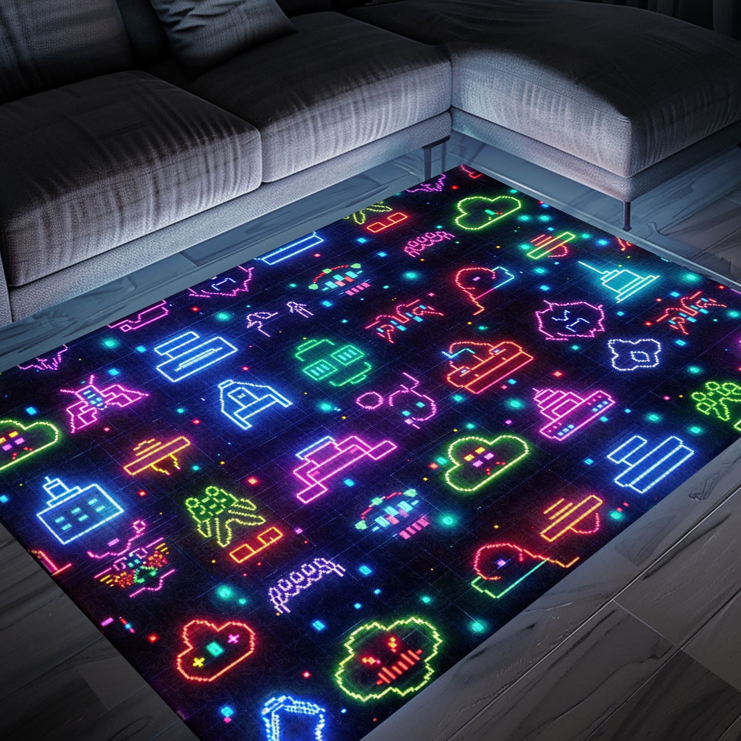 Bring the Arcade Experience Home with Dark and Neon 80s Arcade NES Game 8bit Rugs, Arcade Decor, Gift for Gamers, Video Game Lovers G294