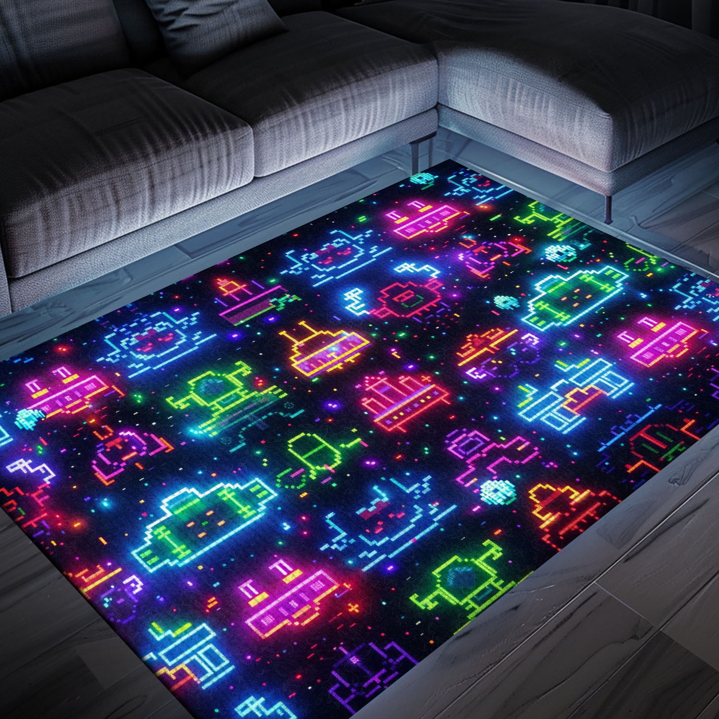 Dark and Neon 80s Arcade NES Game 8bit Rugs: A Must-Have for Video Game Enthusiasts, Arcade Decor, Gift for Gamers, Video Game Lovers G288