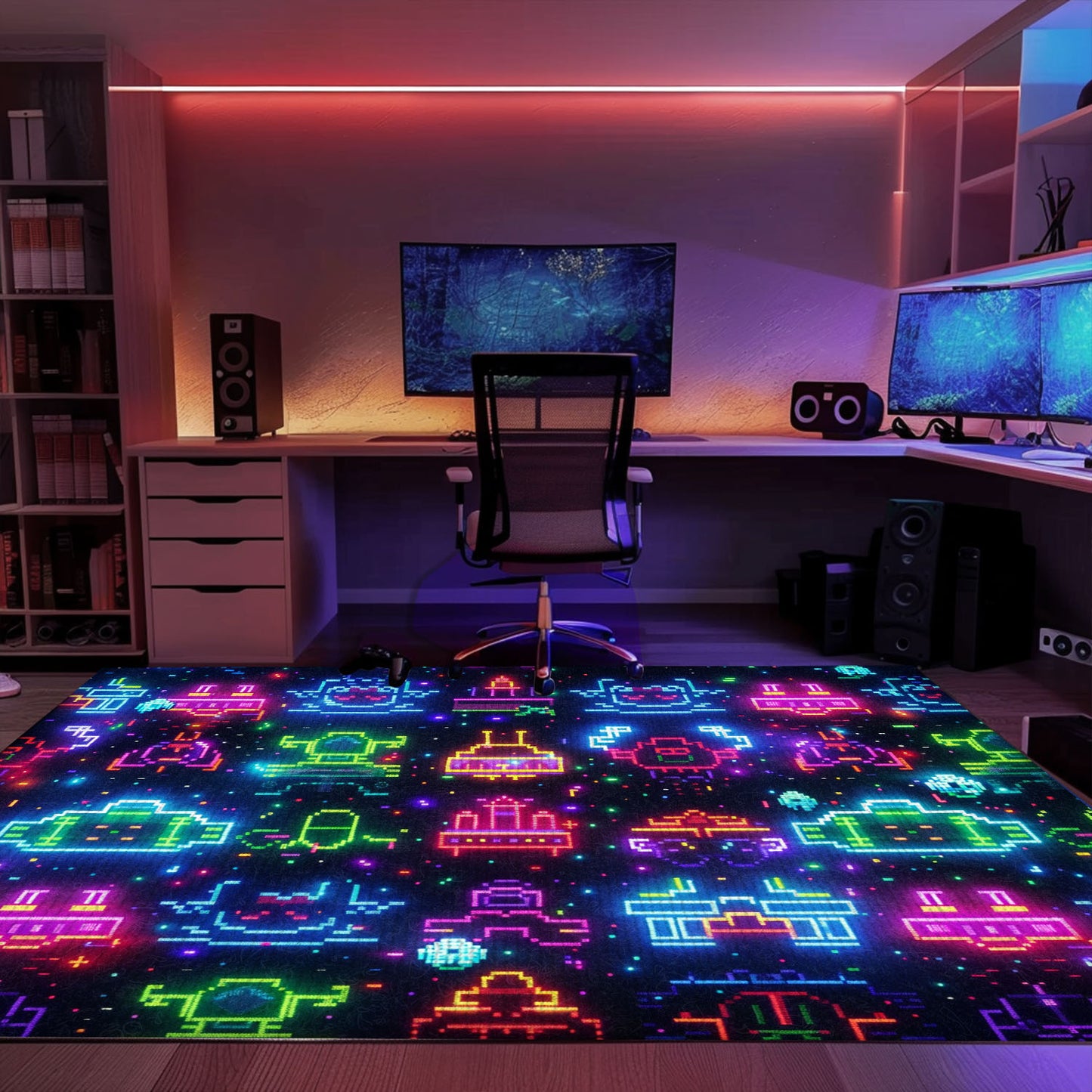 Dark and Neon 80s Arcade NES Game 8bit Rugs: A Must-Have for Video Game Enthusiasts, Arcade Decor, Gift for Gamers, Video Game Lovers G288