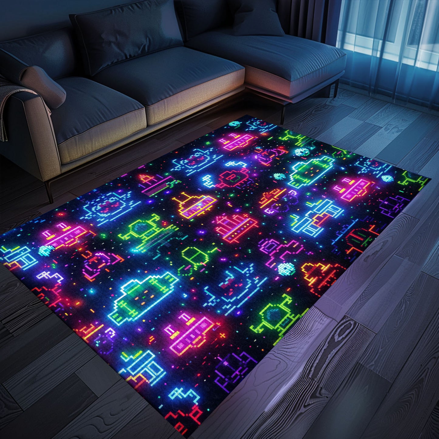 Dark and Neon 80s Arcade NES Game 8bit Rugs: A Must-Have for Video Game Enthusiasts, Arcade Decor, Gift for Gamers, Video Game Lovers G288