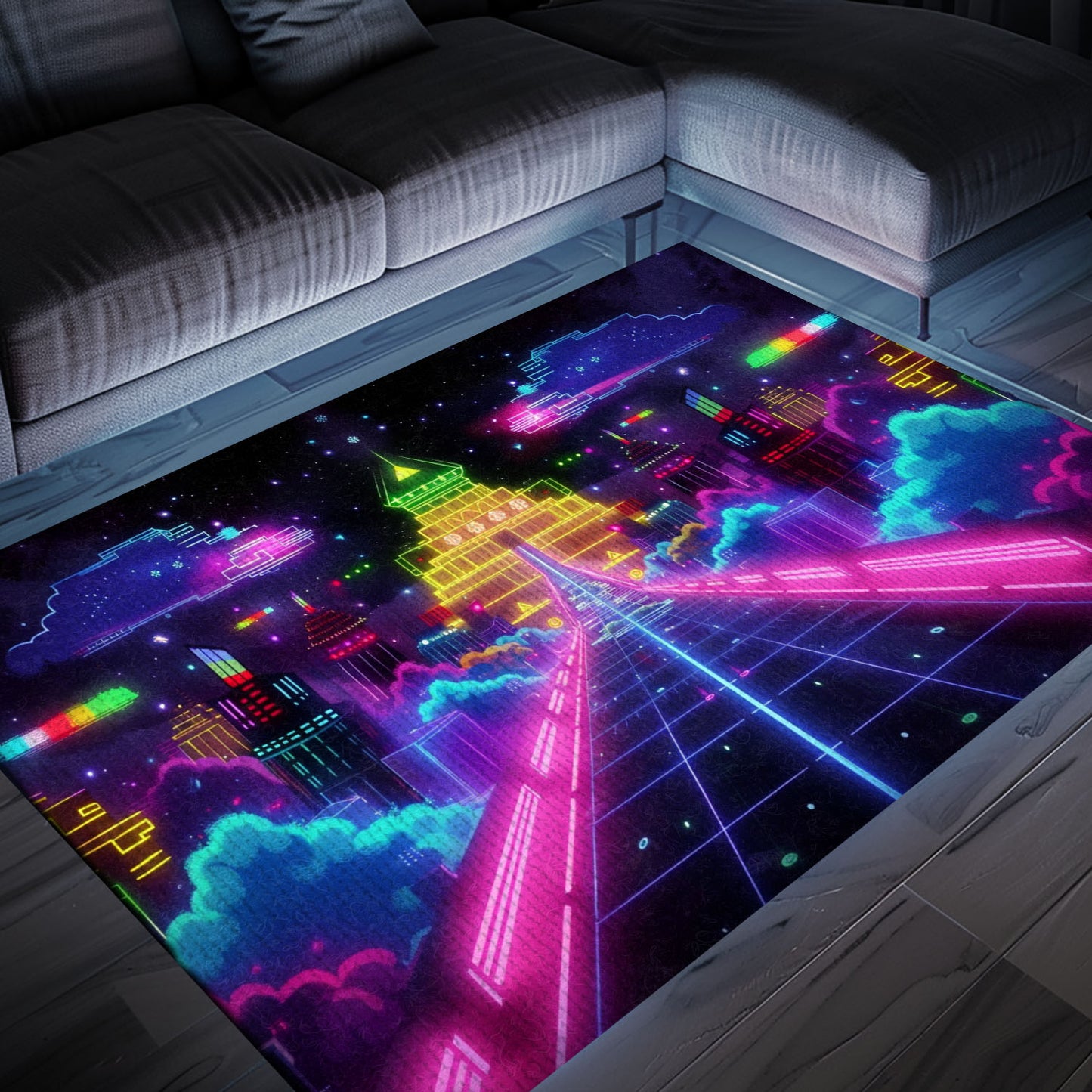 Immerse Yourself in Retro Gaming Culture with Dark and Neon 80s Arcade NES Game 8bit Rugs, Arcade Decor, Gift for Gamers, Video Game Lovers G285