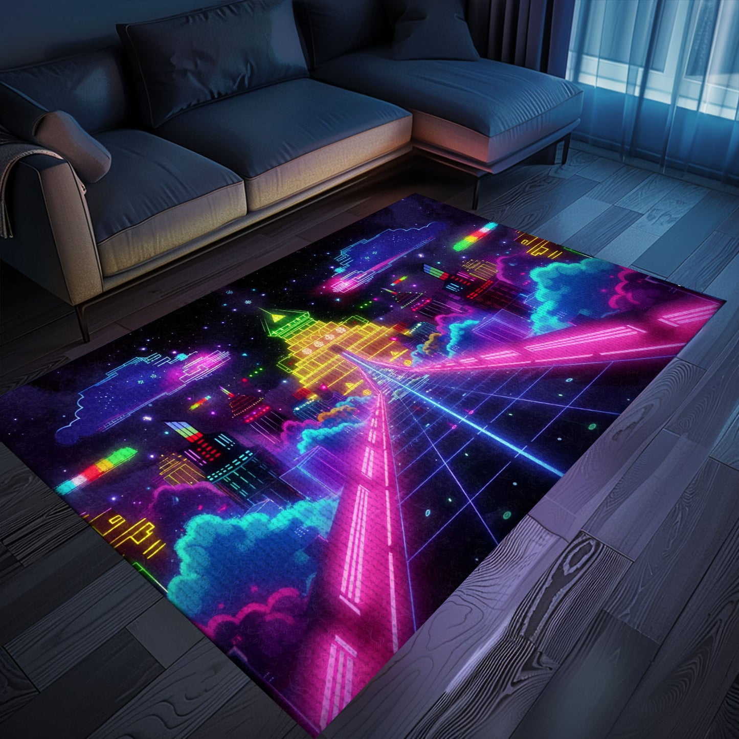 Immerse Yourself in Retro Gaming Culture with Dark and Neon 80s Arcade NES Game 8bit Rugs, Arcade Decor, Gift for Gamers, Video Game Lovers G285