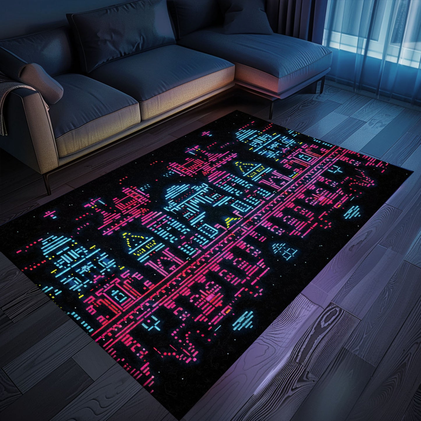 The Ultimate Arcade Decor: Dark and Neon 80s Arcade NES Game 8bit Rugs for Boys, Arcade Decor, Gift for Gamers, Video Game Lovers G283