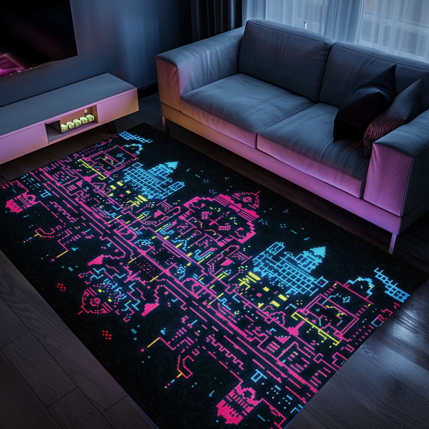 Elevate Your Home Décor with Dark and Neon 80s Arcade NES Game 8bit Rugs for Boys, Arcade Decor, Gift for Gamers, Video Game Lovers G282
