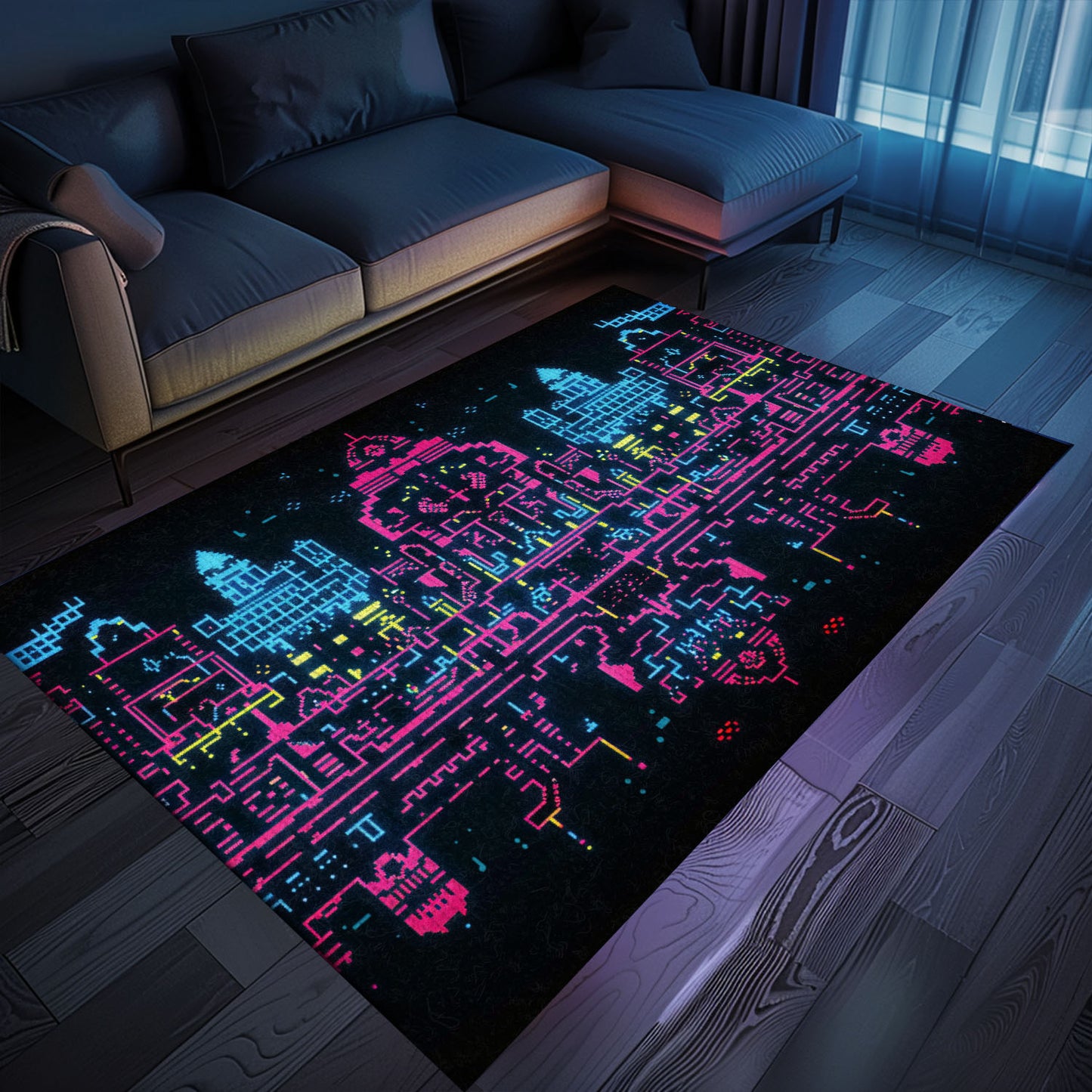 Elevate Your Home Décor with Dark and Neon 80s Arcade NES Game 8bit Rugs for Boys, Arcade Decor, Gift for Gamers, Video Game Lovers G282
