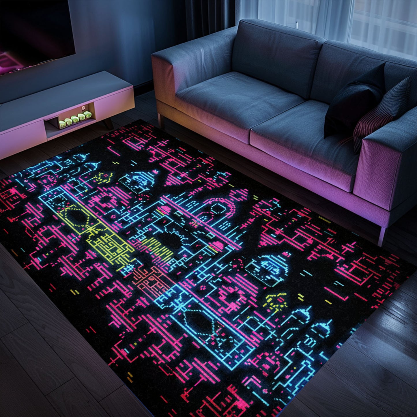 Spark Creativity in Boys' Spaces with Dark and Neon 80s Arcade NES Game 8bit Rugs, Arcade Decor, Gift for Gamers, Video Game Lovers G280