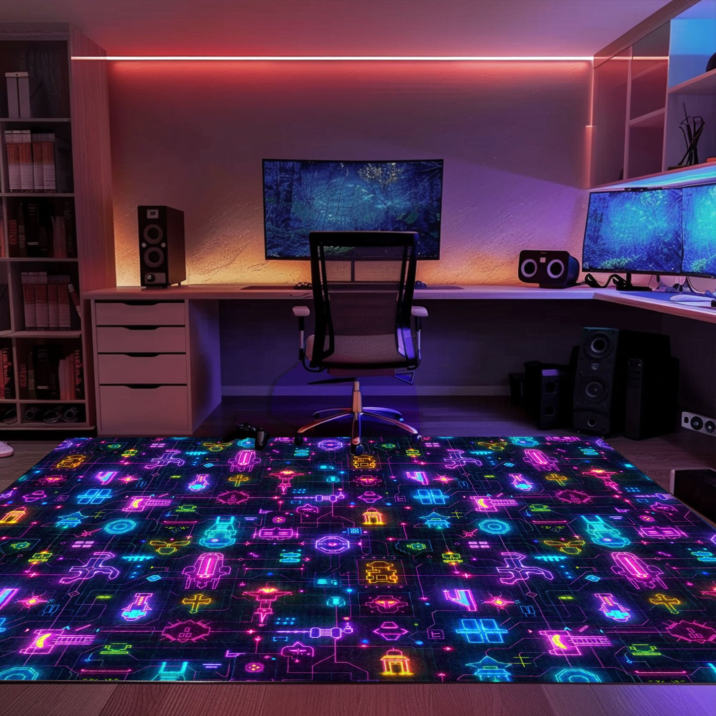 Step Into the World of Classic Gaming with Dark and Neon 80s Arcade NES Game 8bit Rugs, Arcade Decor, Gift for Gamers, Video Game Lovers G289