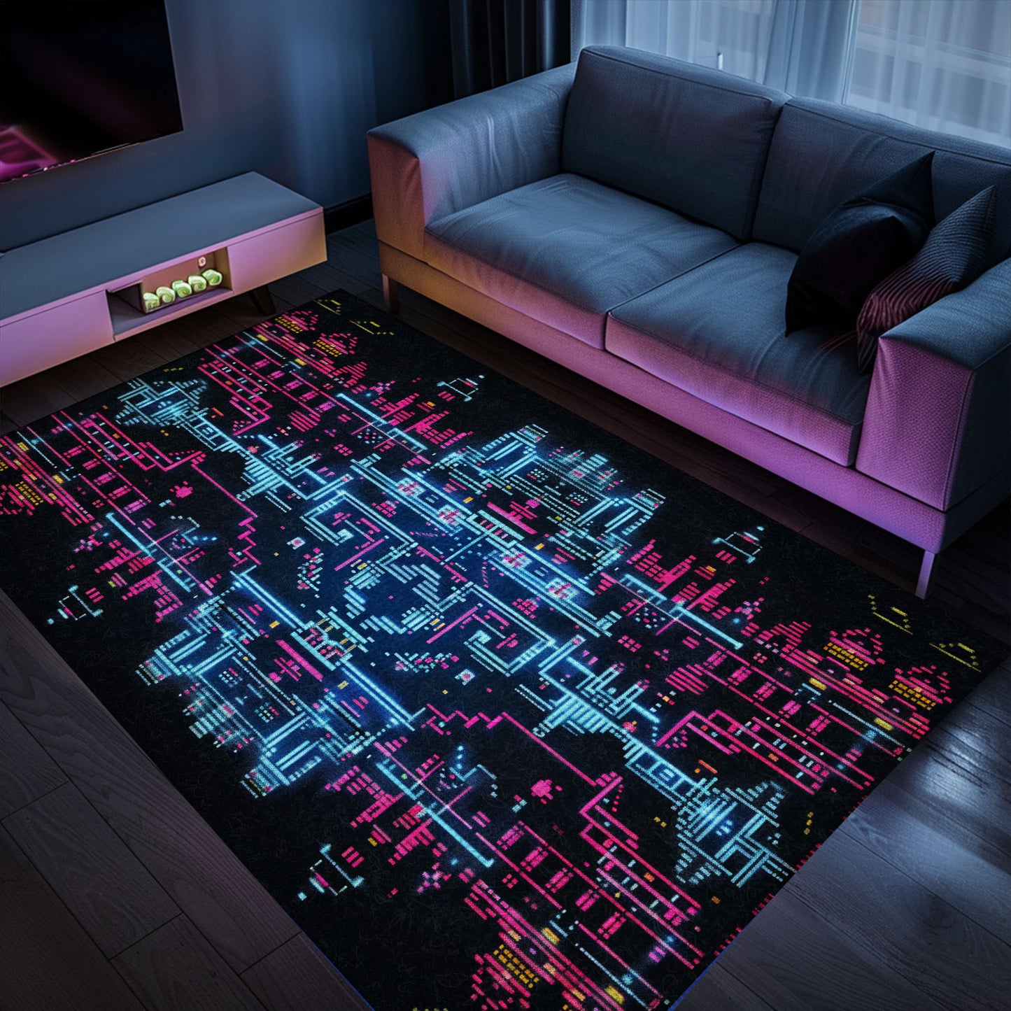 Fuel Boys' Imaginations with Dark and Neon 80s Arcade NES Game 8bit Rugs, Arcade Decor, Gift for Gamers, Video Game Lovers G276
