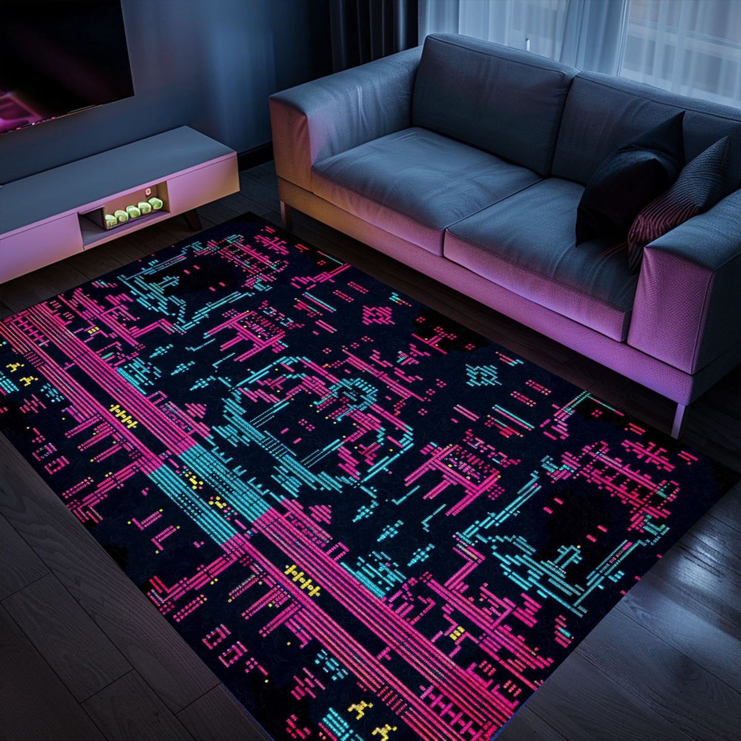 Elevate Boys' Spaces with Dark and Neon 80s Arcade NES Game 8bit Rugs, Arcade Decor, Gift for Gamers, Video Game Lovers G273