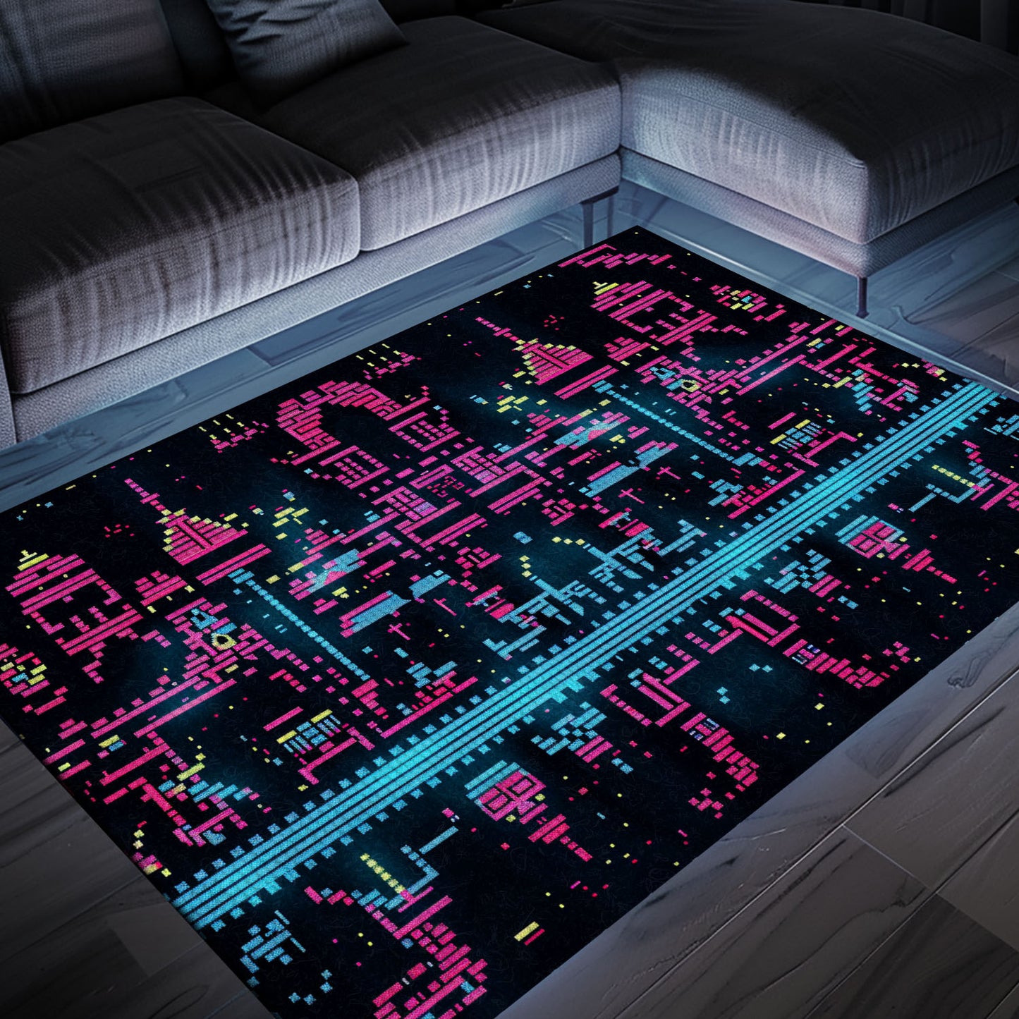 Immerse Yourself in Gaming Culture with Dark and Neon 80s Arcade NES Game 8bit Area Rug, Arcade Decor, Gift for Gamers, Video Game Lovers G269