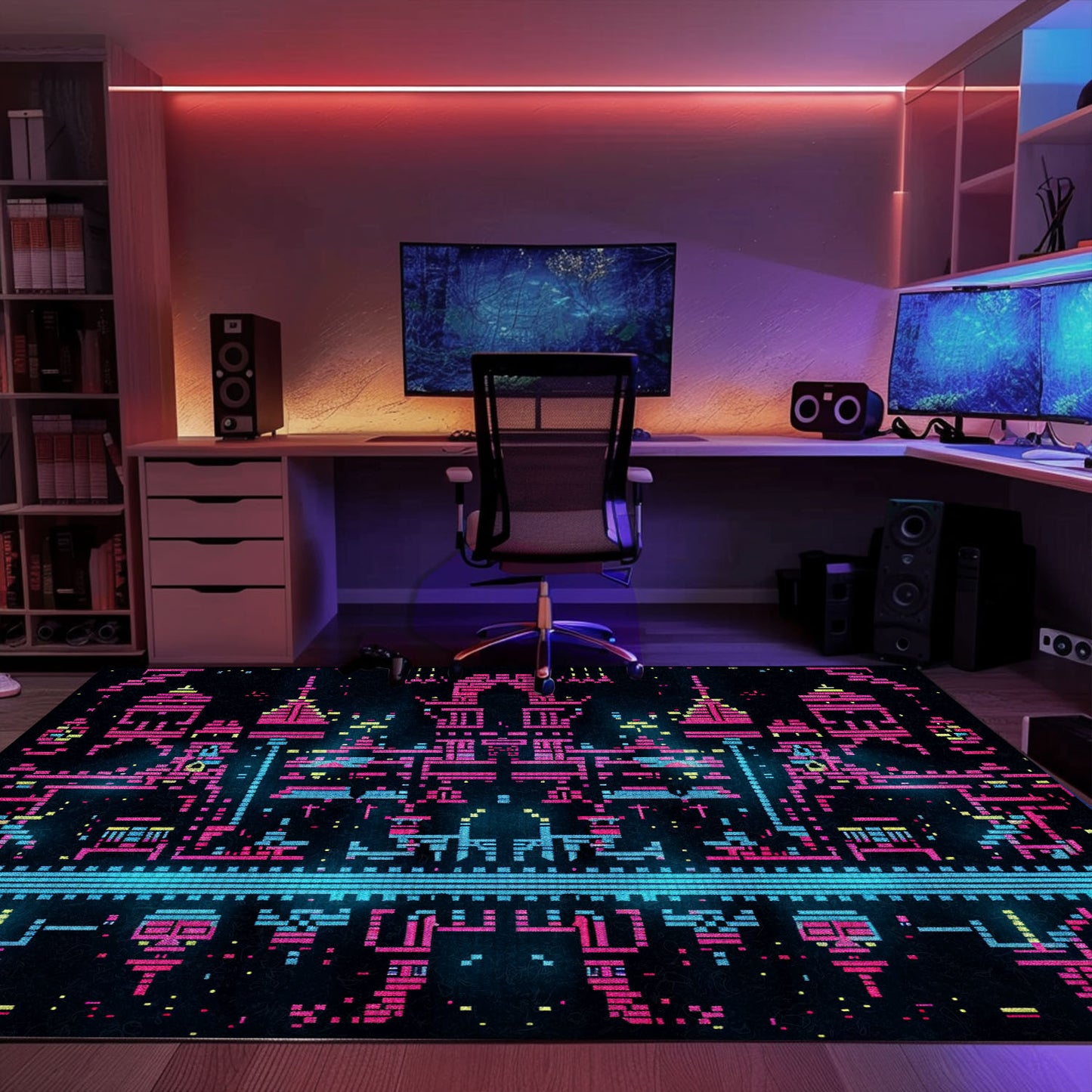 Immerse Yourself in Gaming Culture with Dark and Neon 80s Arcade NES Game 8bit Area Rug, Arcade Decor, Gift for Gamers, Video Game Lovers G269