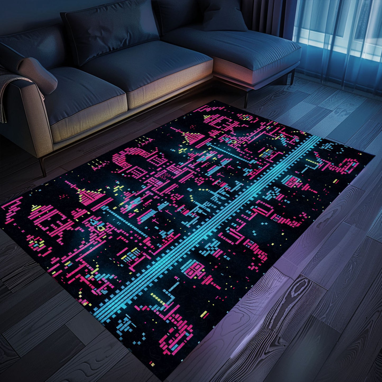 Immerse Yourself in Gaming Culture with Dark and Neon 80s Arcade NES Game 8bit Area Rug, Arcade Decor, Gift for Gamers, Video Game Lovers G269