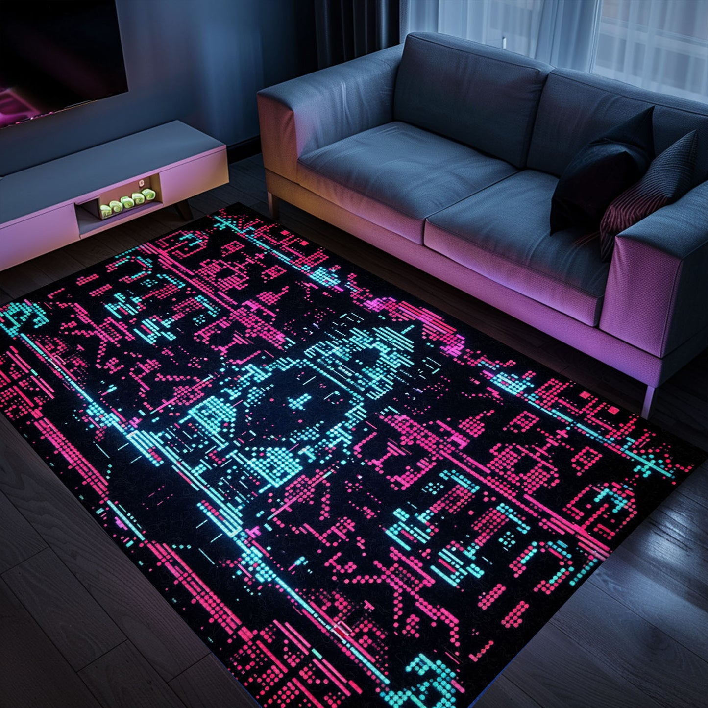 Bring Arcade Fun Home with Dark and Neon 80s Arcade NES Game 8bit Area Rug, Arcade Decor, Gift for Gamers, Video Game Lovers G268