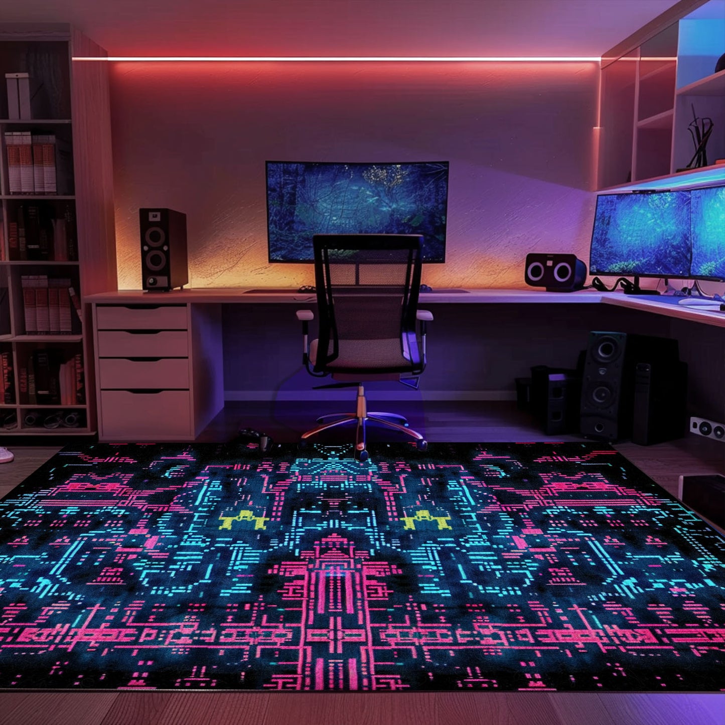 Experience Retro Gaming Vibes with Dark and Neon 80s Arcade NES Game 8bit Area Rug, Arcade Decor, Gift for Gamers, Video Game Lovers G266