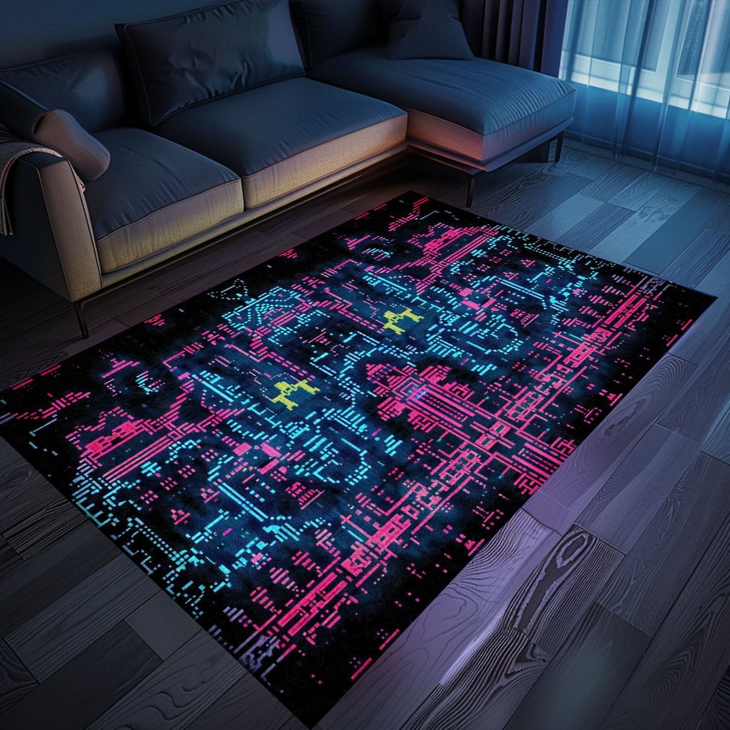 Experience Retro Gaming Vibes with Dark and Neon 80s Arcade NES Game 8bit Area Rug, Arcade Decor, Gift for Gamers, Video Game Lovers G266