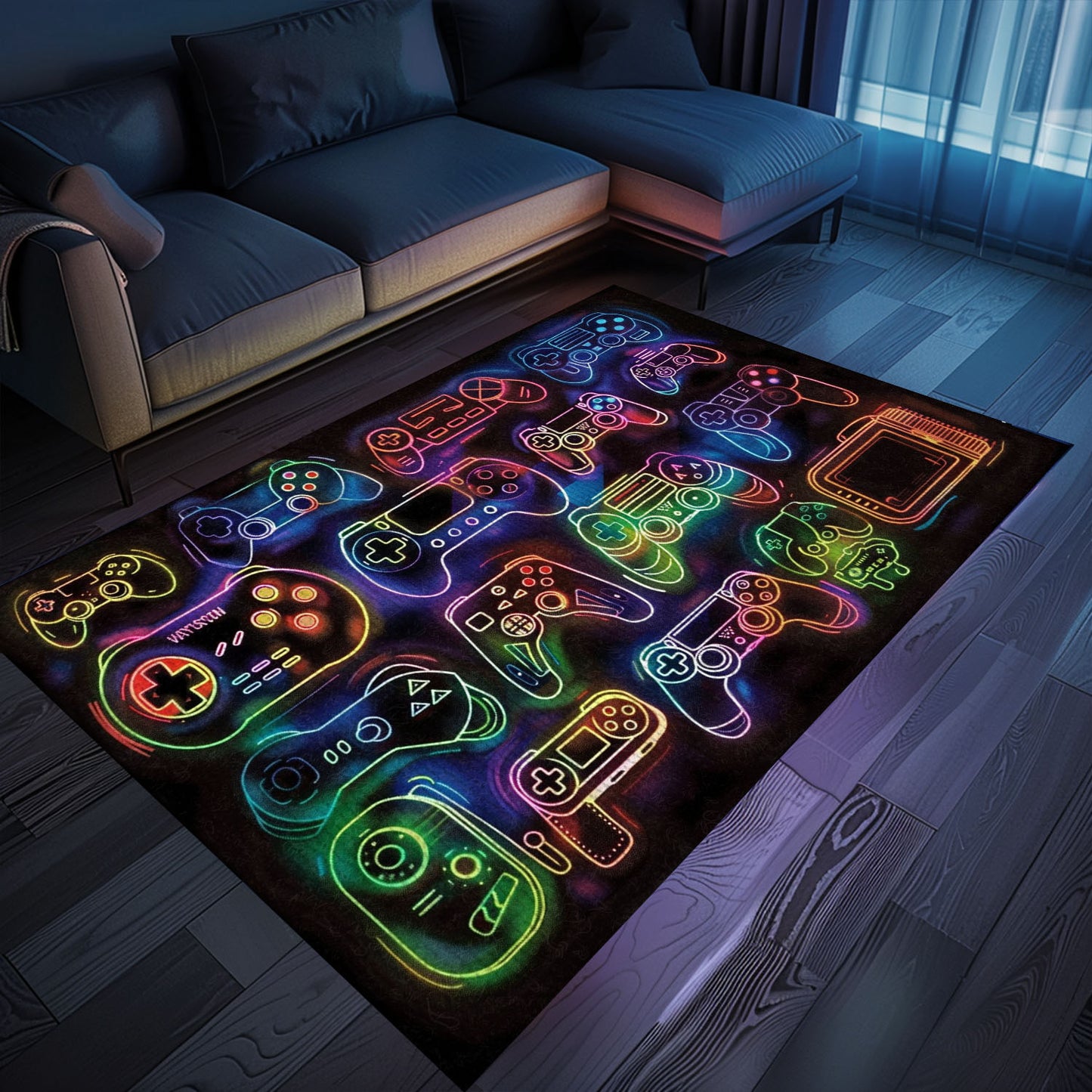 Create a Gaming Haven with Dark and Neon 80s Arcade NES Game 8bit Area Rug, Arcade Decor, Gift for Gamers, Video Game Lovers G265