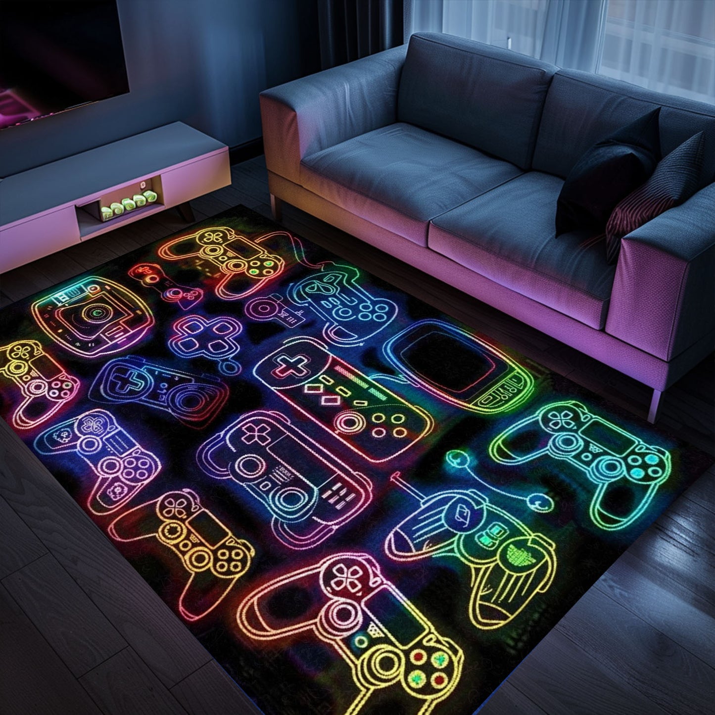 Transform Your Room with Dark and Neon 80s Arcade NES Game 8bit Area Rug: Ideal for Gamers, Arcade Decor, Gift for Gamers, Video Game Lovers G264