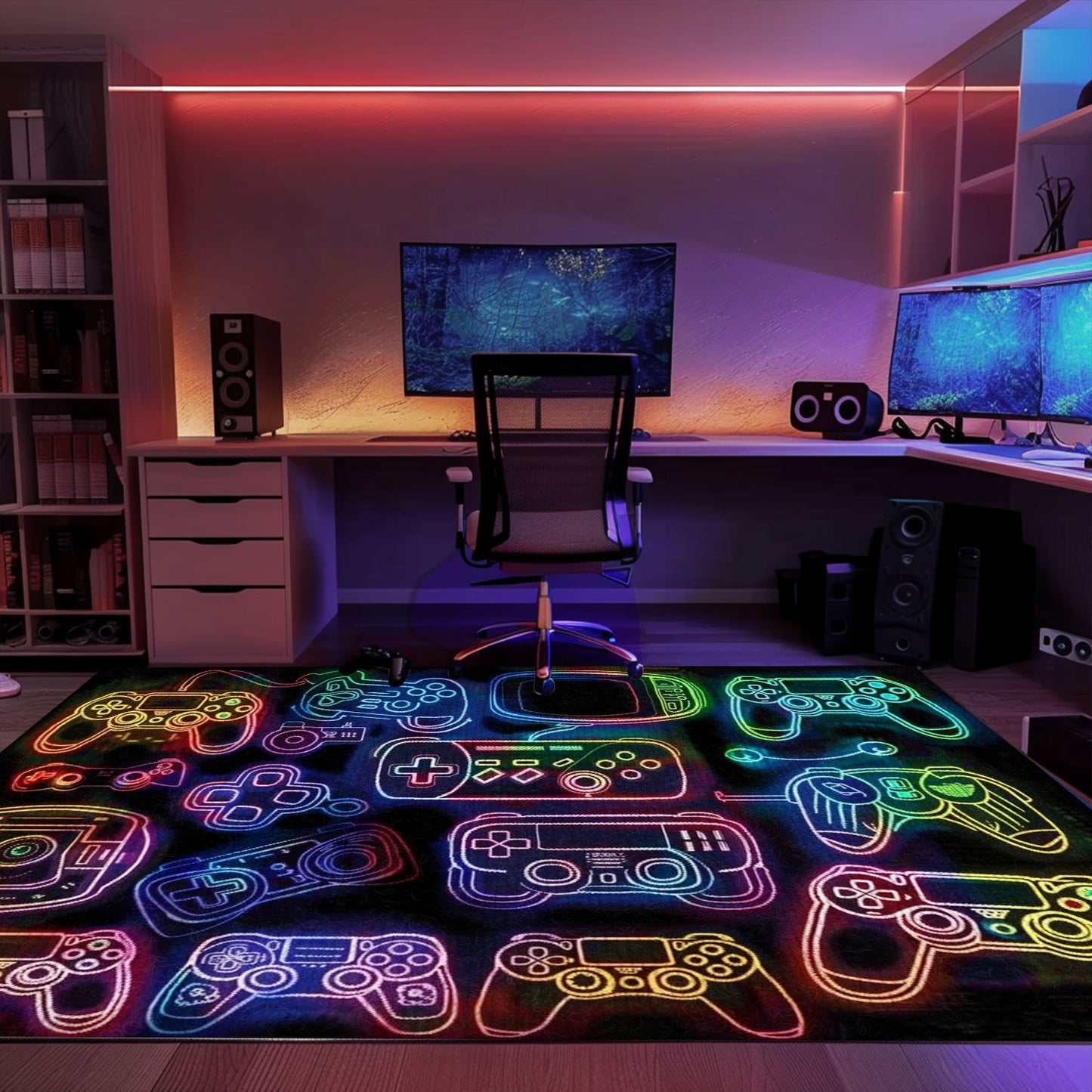 Transform Your Room with Dark and Neon 80s Arcade NES Game 8bit Area Rug: Ideal for Gamers, Arcade Decor, Gift for Gamers, Video Game Lovers G264