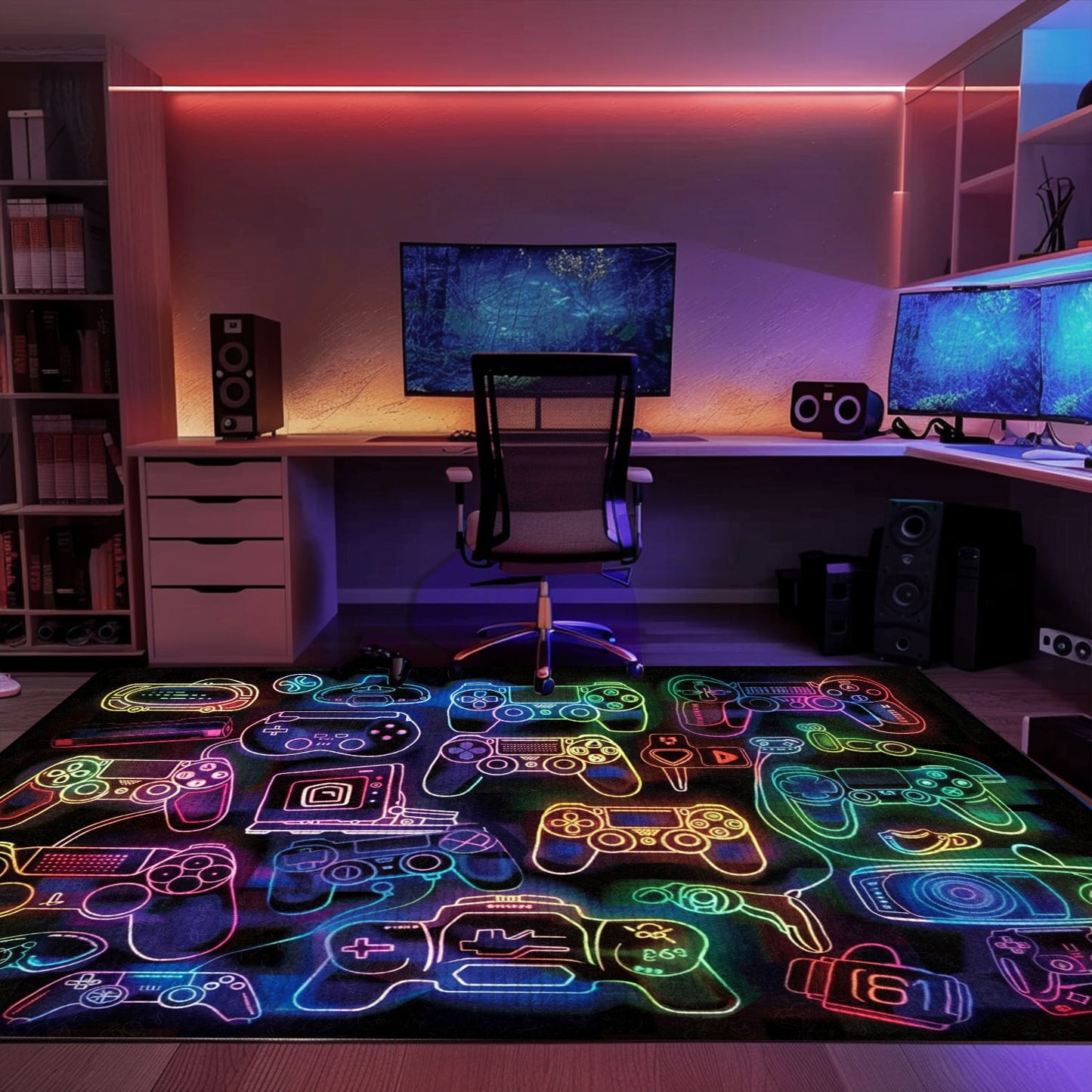 Perfect Gift for Gamers: Dark and Neon 80s Arcade NES Game 8bit Area Rug, Arcade Decor, Gift for Gamers, Video Game Lovers G263