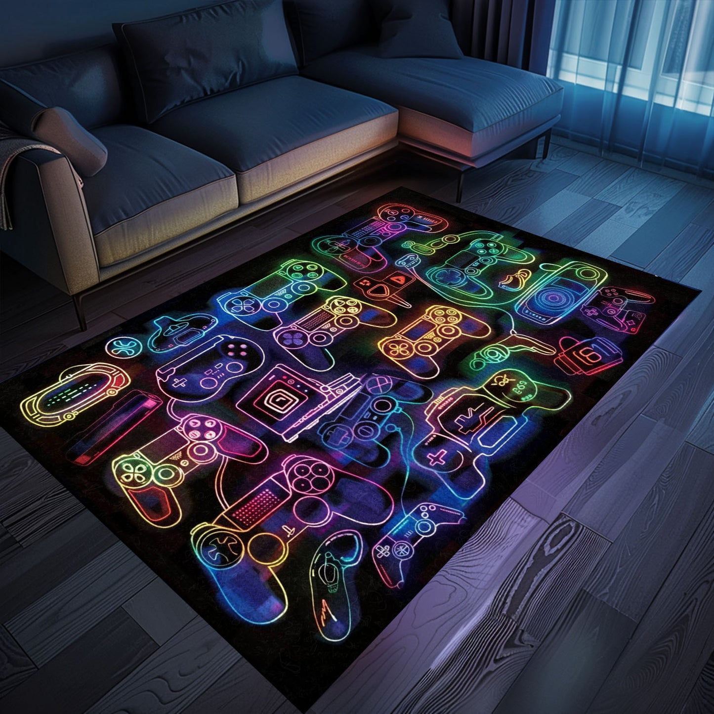 Perfect Gift for Gamers: Dark and Neon 80s Arcade NES Game 8bit Area Rug, Arcade Decor, Gift for Gamers, Video Game Lovers G263