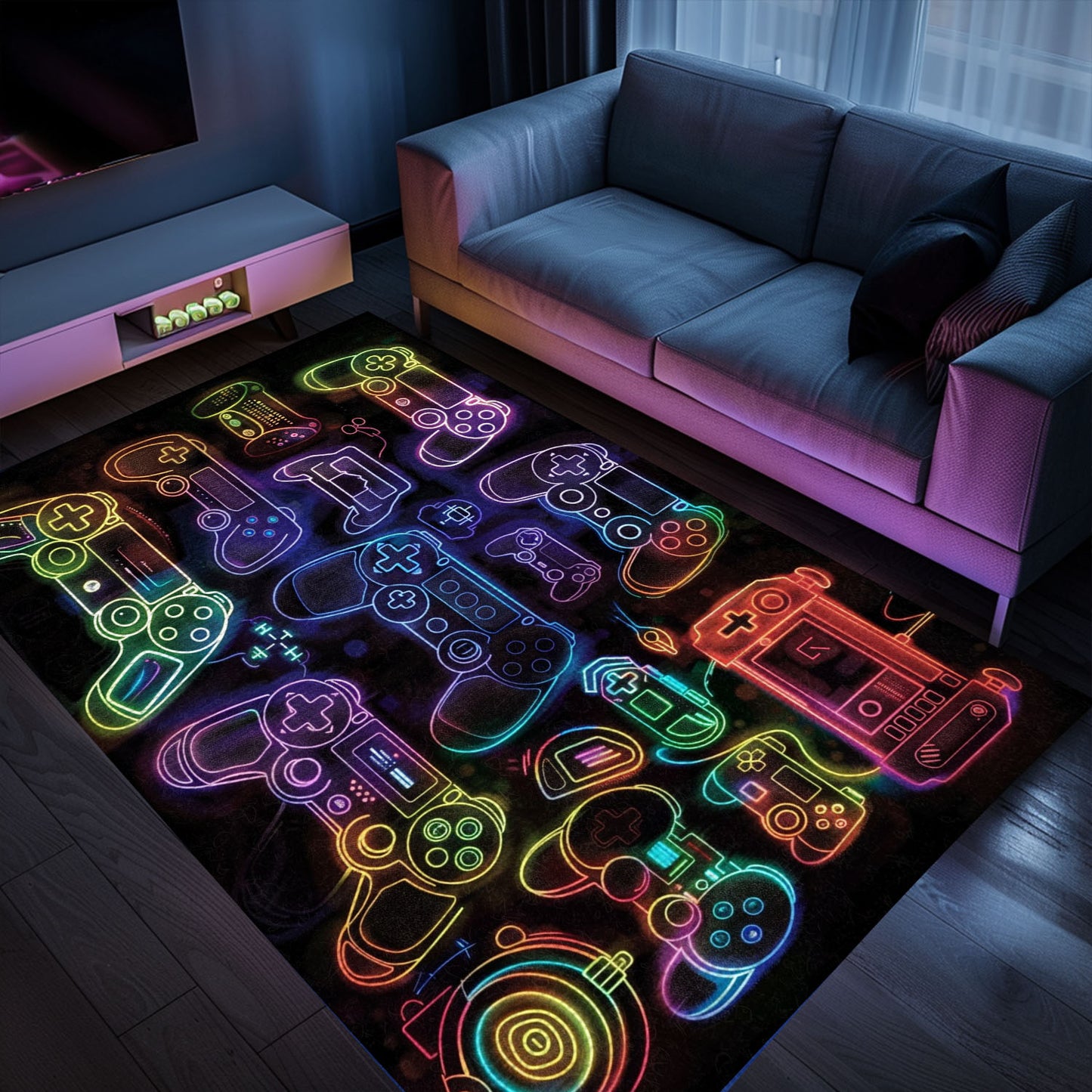 Elevate Your Space with Arcade Decor: Dark and Neon 80s NES Game 8bit Area Rug, Arcade Decor, Gift for Gamers, Video Game Lovers G262