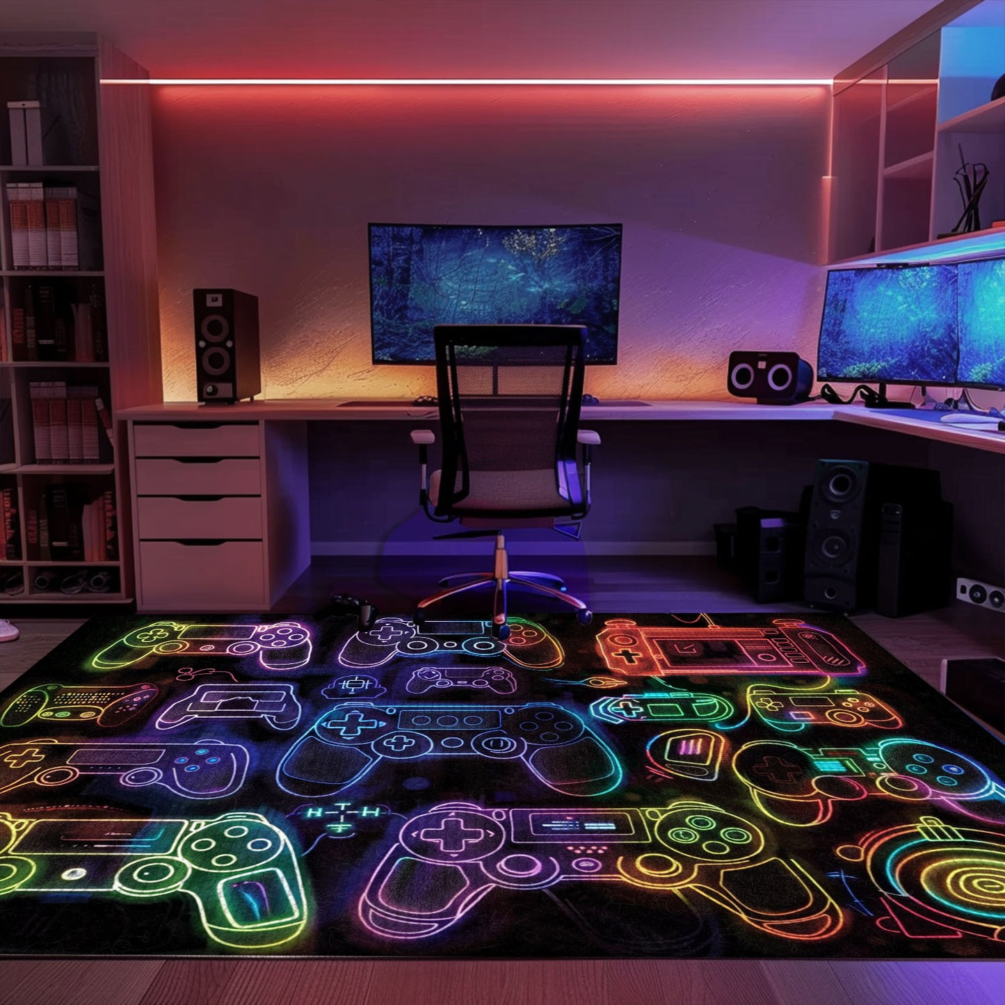 Elevate Your Space with Arcade Decor: Dark and Neon 80s NES Game 8bit Area Rug, Arcade Decor, Gift for Gamers, Video Game Lovers G262