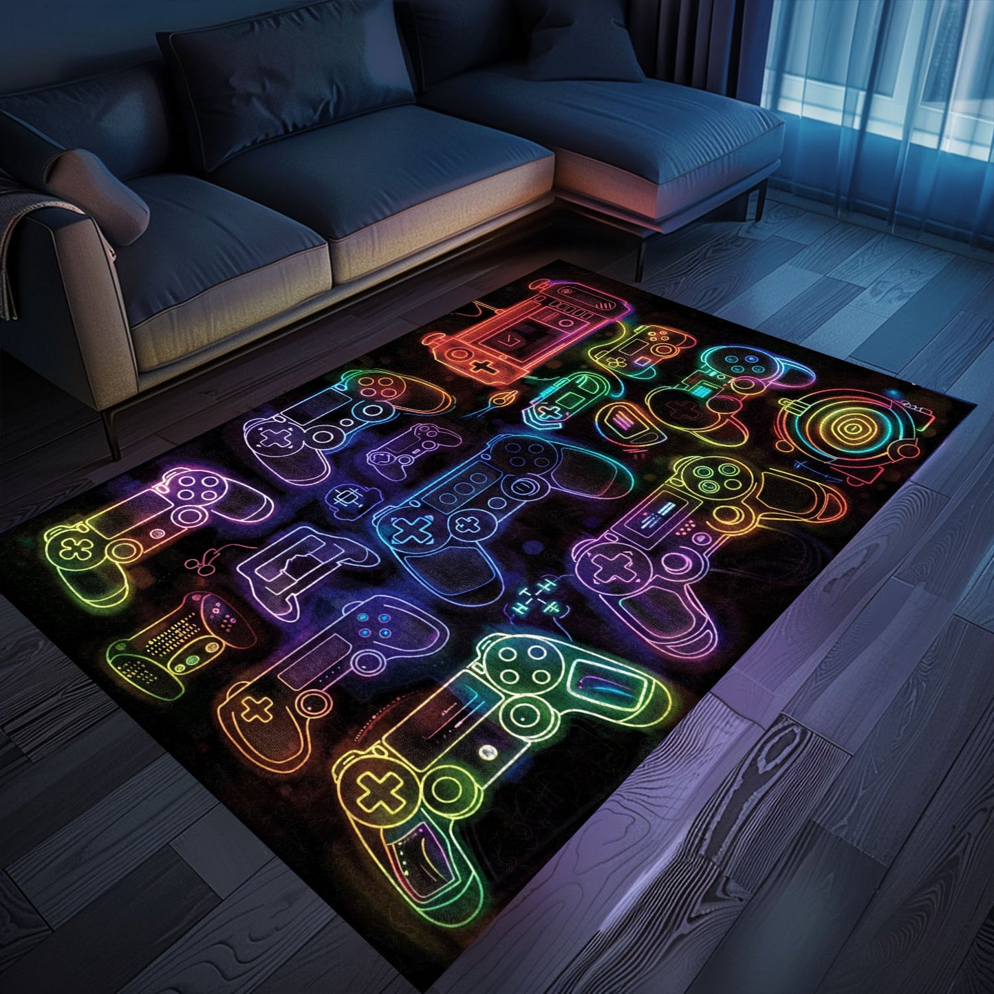 Elevate Your Space with Arcade Decor: Dark and Neon 80s NES Game 8bit Area Rug, Arcade Decor, Gift for Gamers, Video Game Lovers G262
