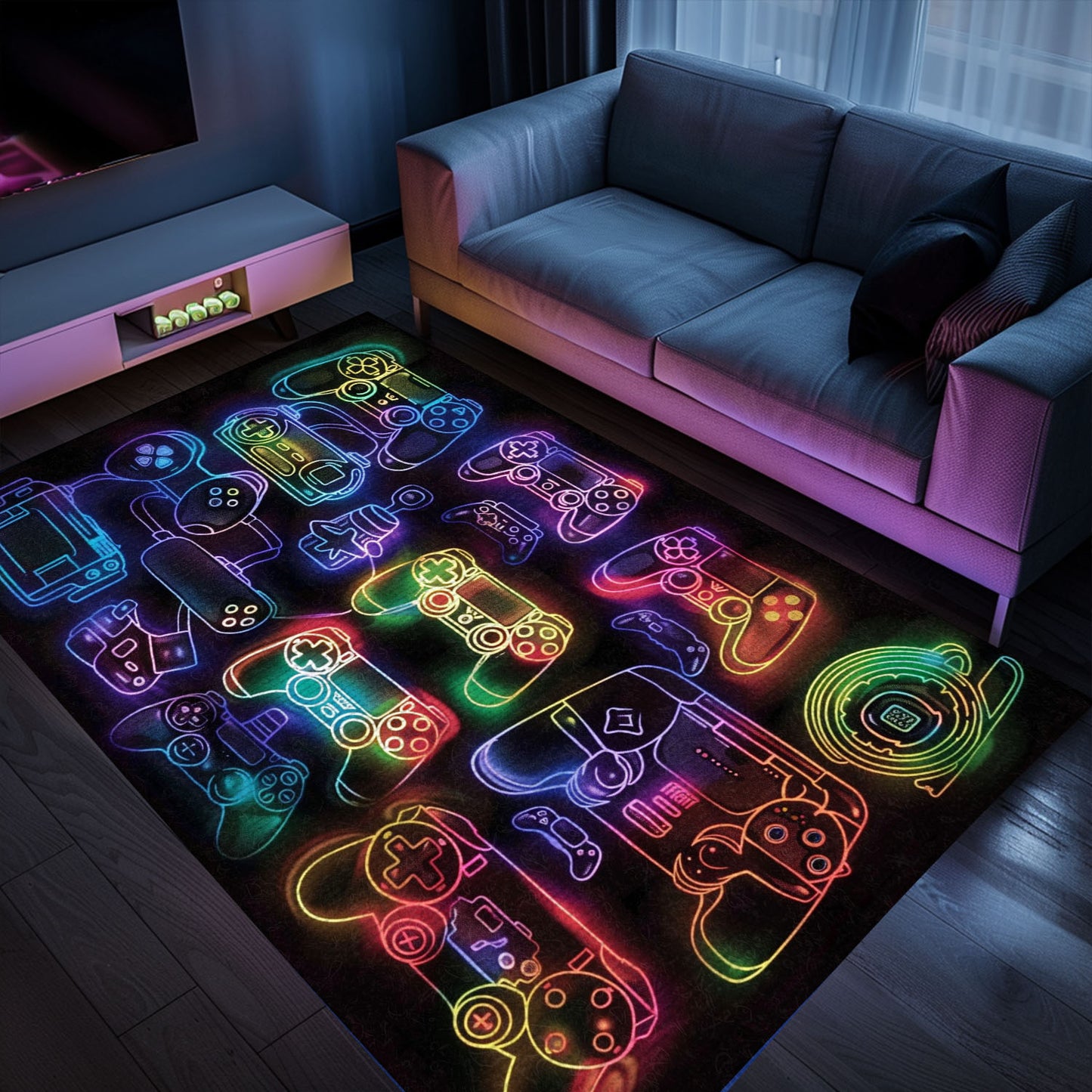Dive into Nostalgia with Dark and Neon 80s Arcade NES Game 8bit Area Rug for Living Rooms and Bedrooms, Arcade Decor, Gift for Gamers, Video Game Lovers G261