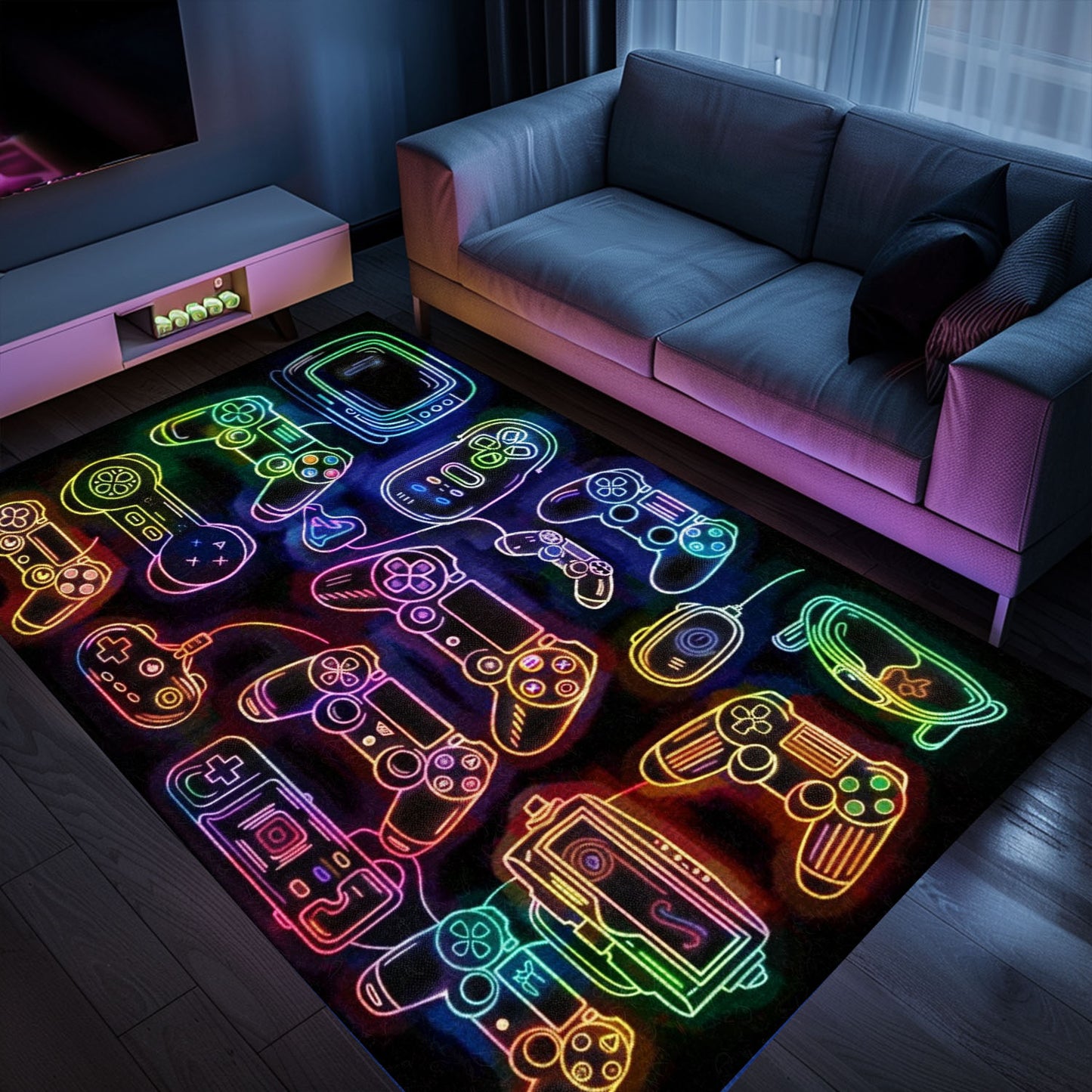 Upgrade Your Home Decor with Dark and Neon 80s Arcade NES Game 8bit Area Rug, Ideal for Video Game Enthusiasts, Arcade Decor, Gift for Gamers, Video Game Lovers G259