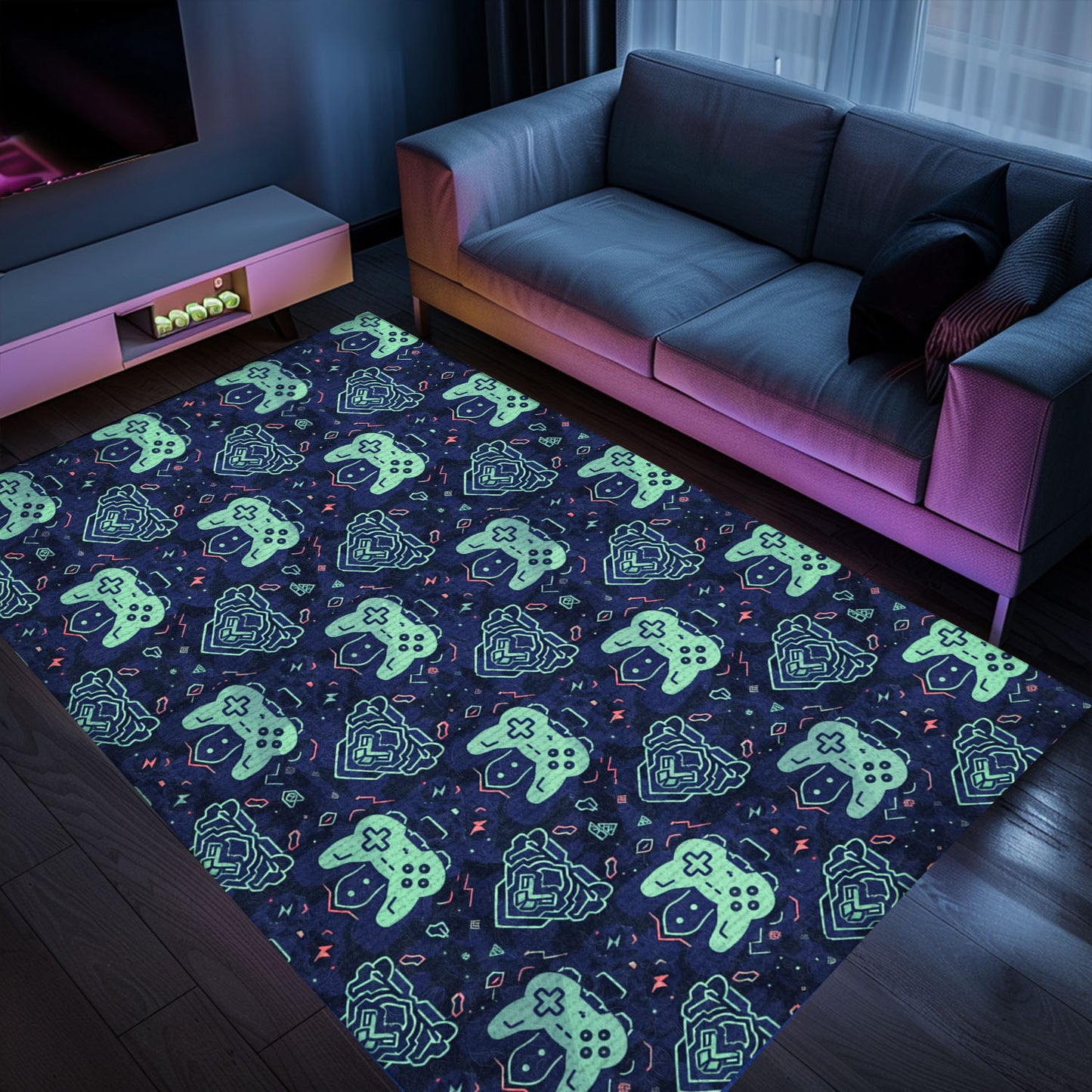 Indulge in Retro Gaming Culture with Dark and Neon 80s Arcade NES Game 8bit Area Rug, Perfect for Arcade Enthusiasts, Arcade Decor, Gift for Gamers, Video Game Lovers G258