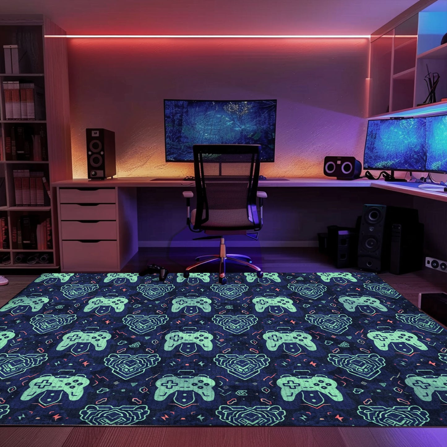 Indulge in Retro Gaming Culture with Dark and Neon 80s Arcade NES Game 8bit Area Rug, Perfect for Arcade Enthusiasts, Arcade Decor, Gift for Gamers, Video Game Lovers G258