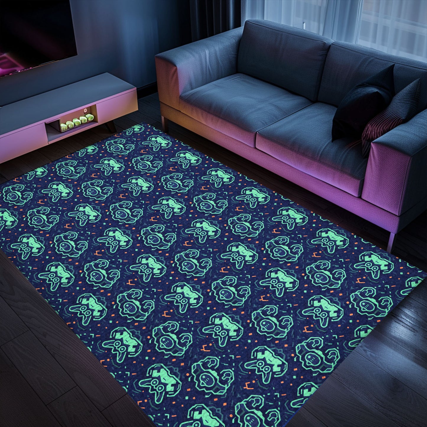 Enhance Your Gaming Den with Dark and Neon 80s Arcade NES Game 8bit Area Rug, Ideal for Retro Gaming Setup, Arcade Decor, Gift for Gamers, Video Game Lovers G257