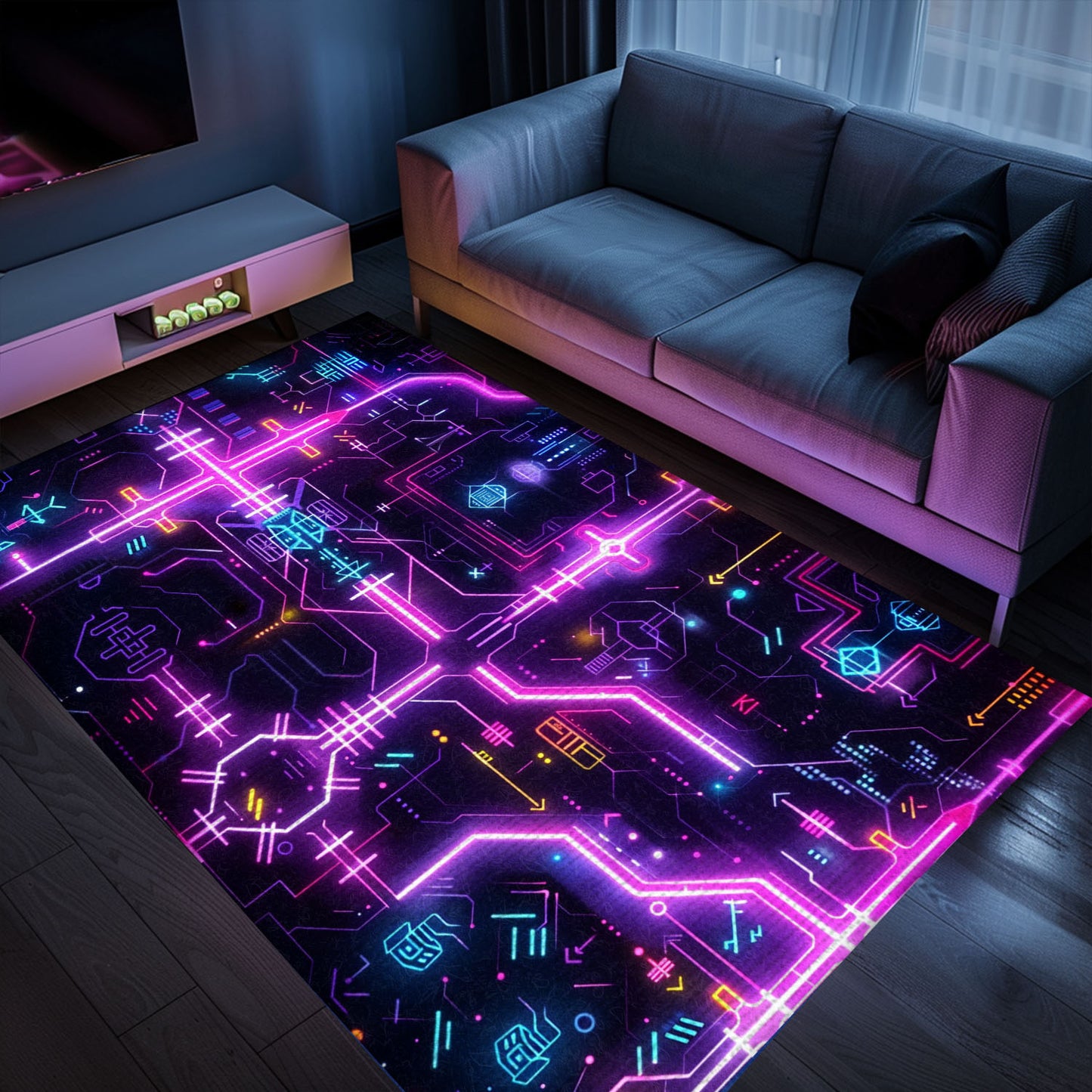 Level Up Your Décor with Dark and Neon 80s Arcade NES Game 8bit Area Rug, Arcade Decor, Gift for Gamers, Video Game Lovers G267