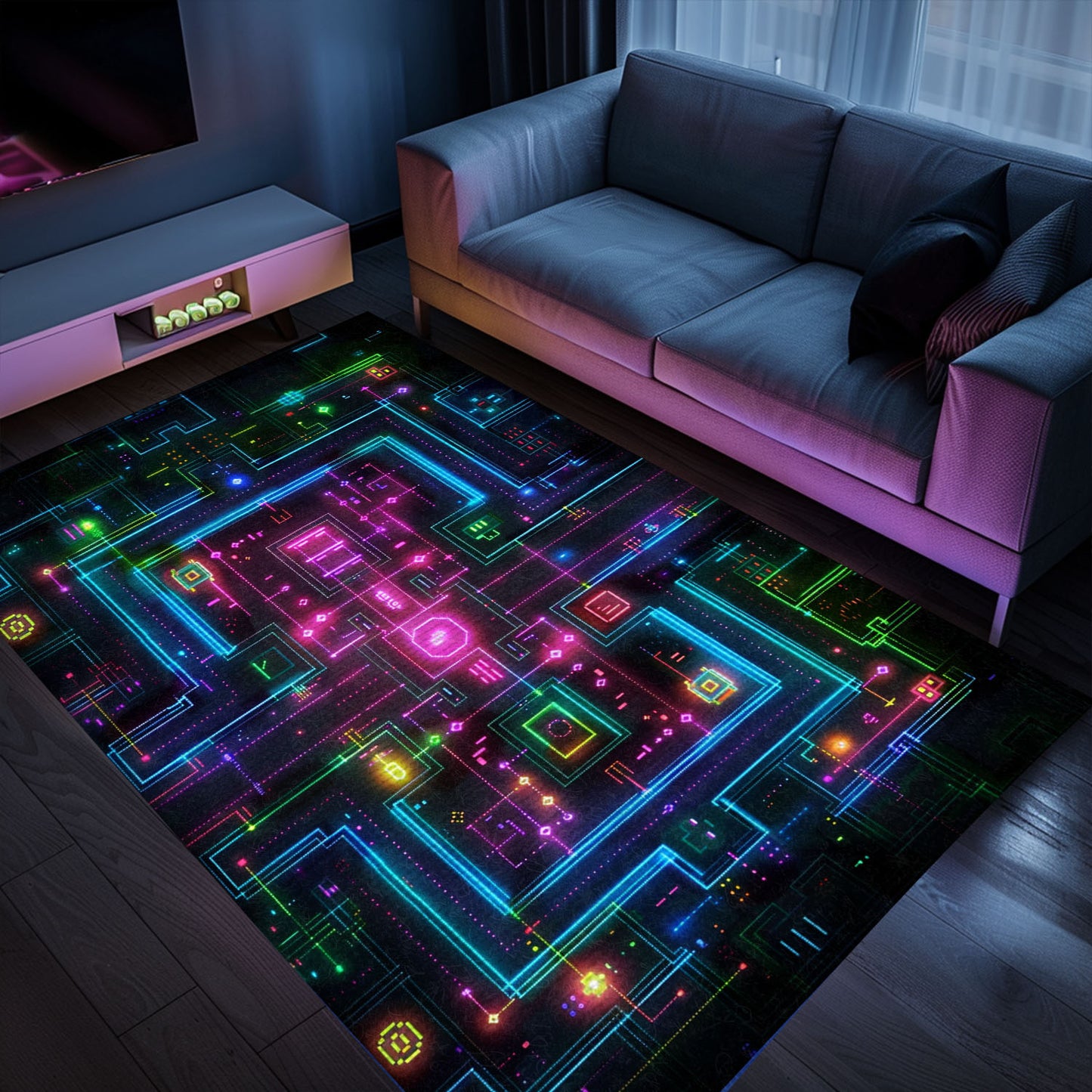 Make a Statement with Dark and Neon 80s Arcade NES Game 8bit Area Rug, Infusing Your Space with Video Game Charm, Arcade Decor, Gift for Gamers, Video Game Lovers G255