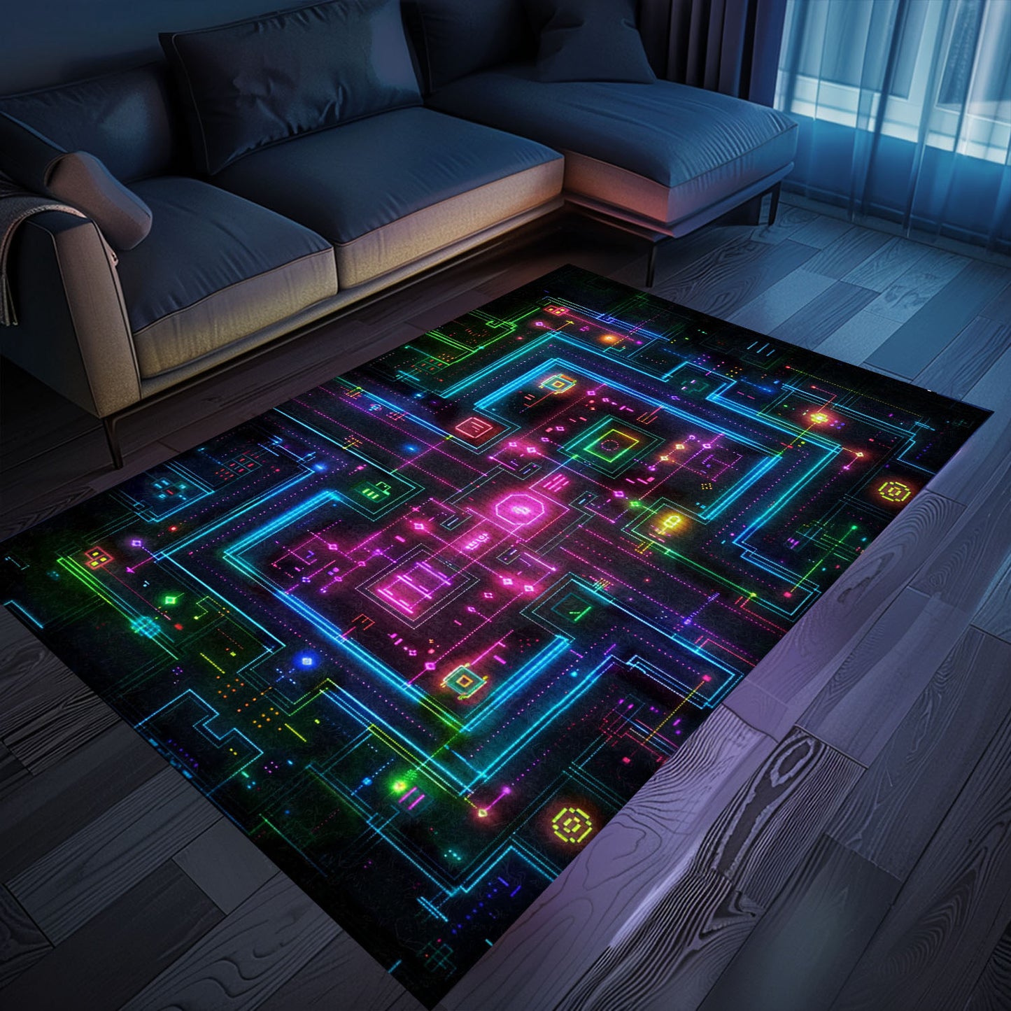 Make a Statement with Dark and Neon 80s Arcade NES Game 8bit Area Rug, Infusing Your Space with Video Game Charm, Arcade Decor, Gift for Gamers, Video Game Lovers G255