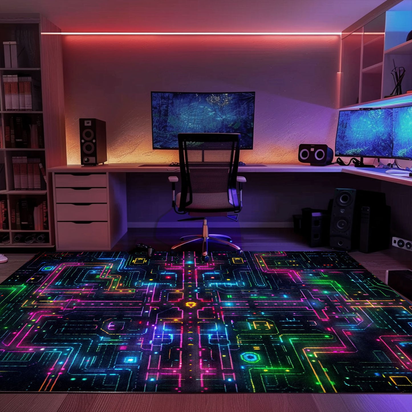 Transport Yourself to the Golden Age of Gaming with Dark and Neon 80s Arcade NES Game 8bit Area Rug, Perfect for Arcade Vibes, Arcade Decor, Gift for Gamers, Video Game Lovers G253