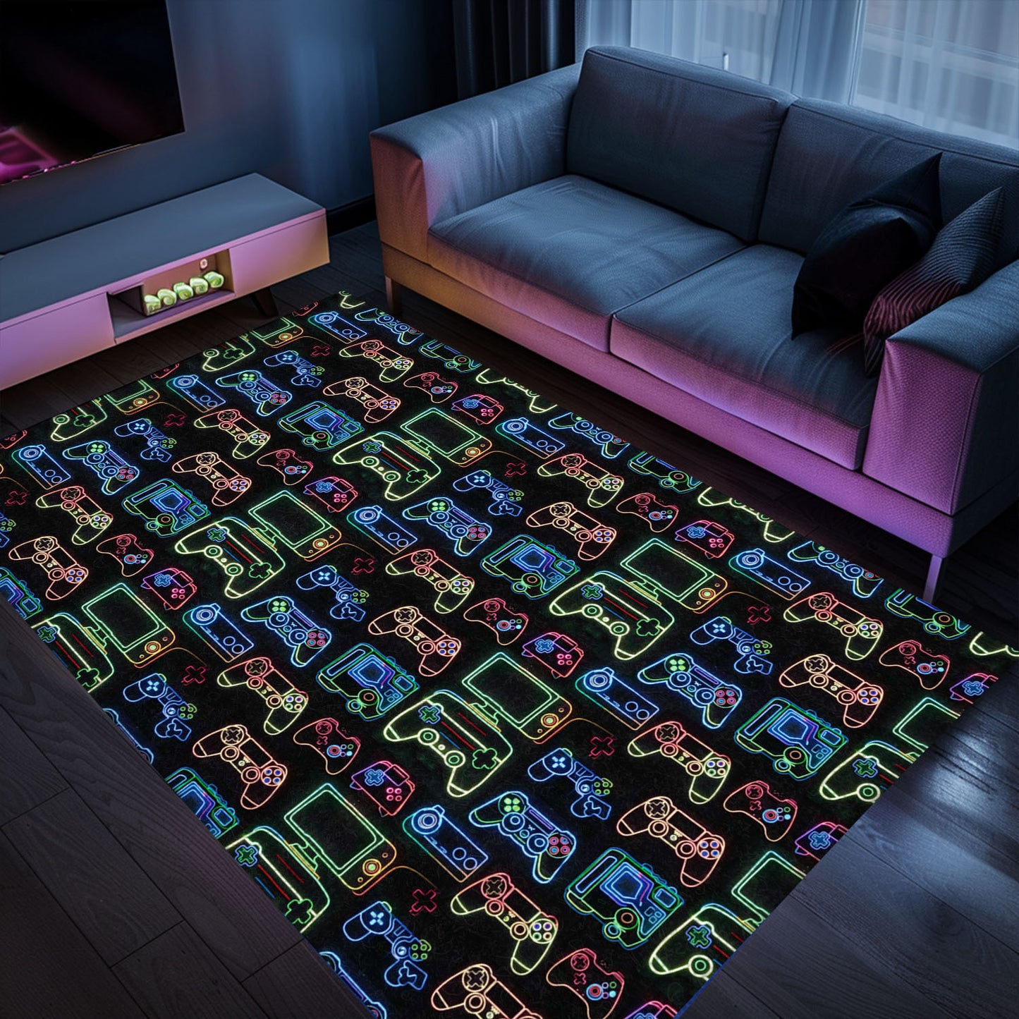 Personalize Your Space with Dark and Neon 80s Arcade NES Game 8bit Area Rug, Perfect for Retro Vibes, Arcade Decor, Gift for Gamers, Video Game Lovers G251