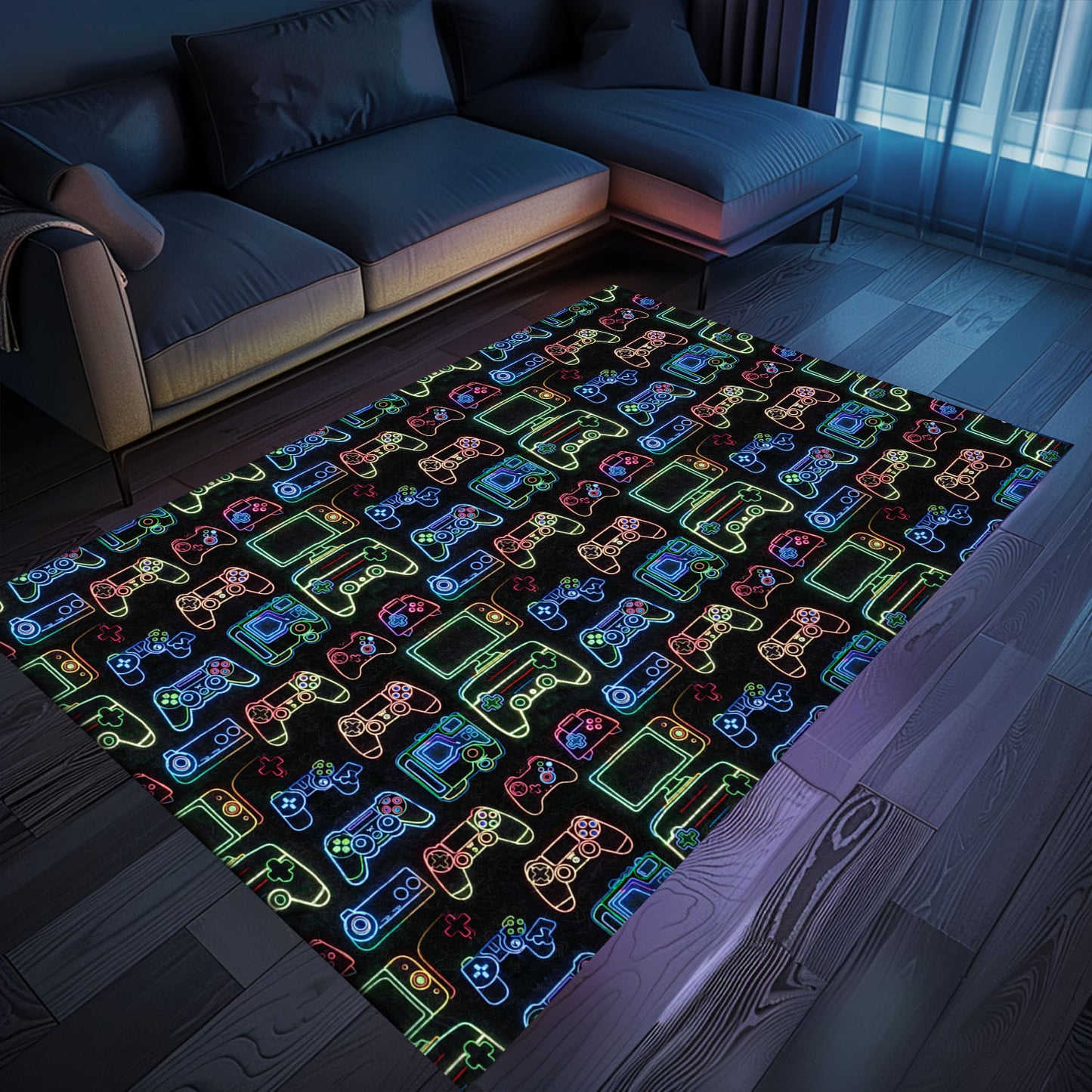 Personalize Your Space with Dark and Neon 80s Arcade NES Game 8bit Area Rug, Perfect for Retro Vibes, Arcade Decor, Gift for Gamers, Video Game Lovers G251