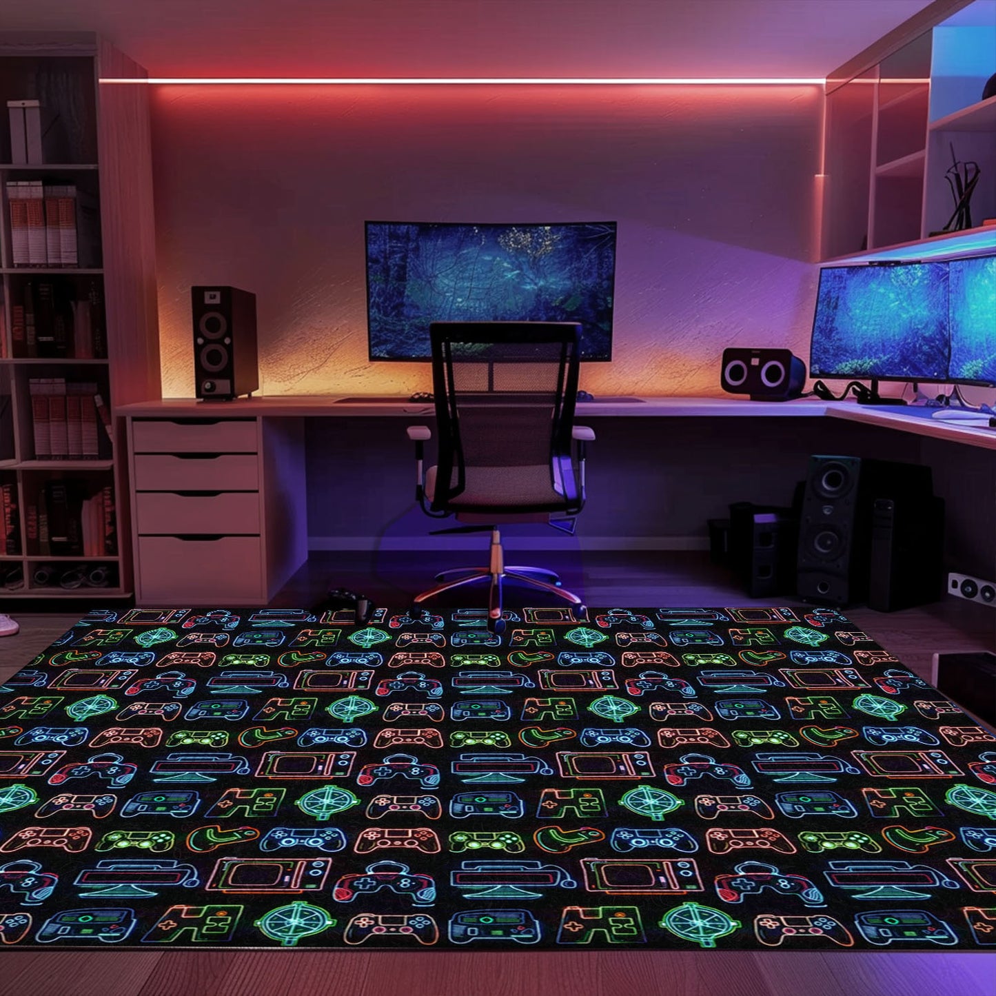Elevate Your Gaming Setup with Dark and Neon 80s Arcade NES Game 8bit Area Rug, Ideal for Video Game Fans, Arcade Decor, Gift for Gamers, Video Game Lovers G249