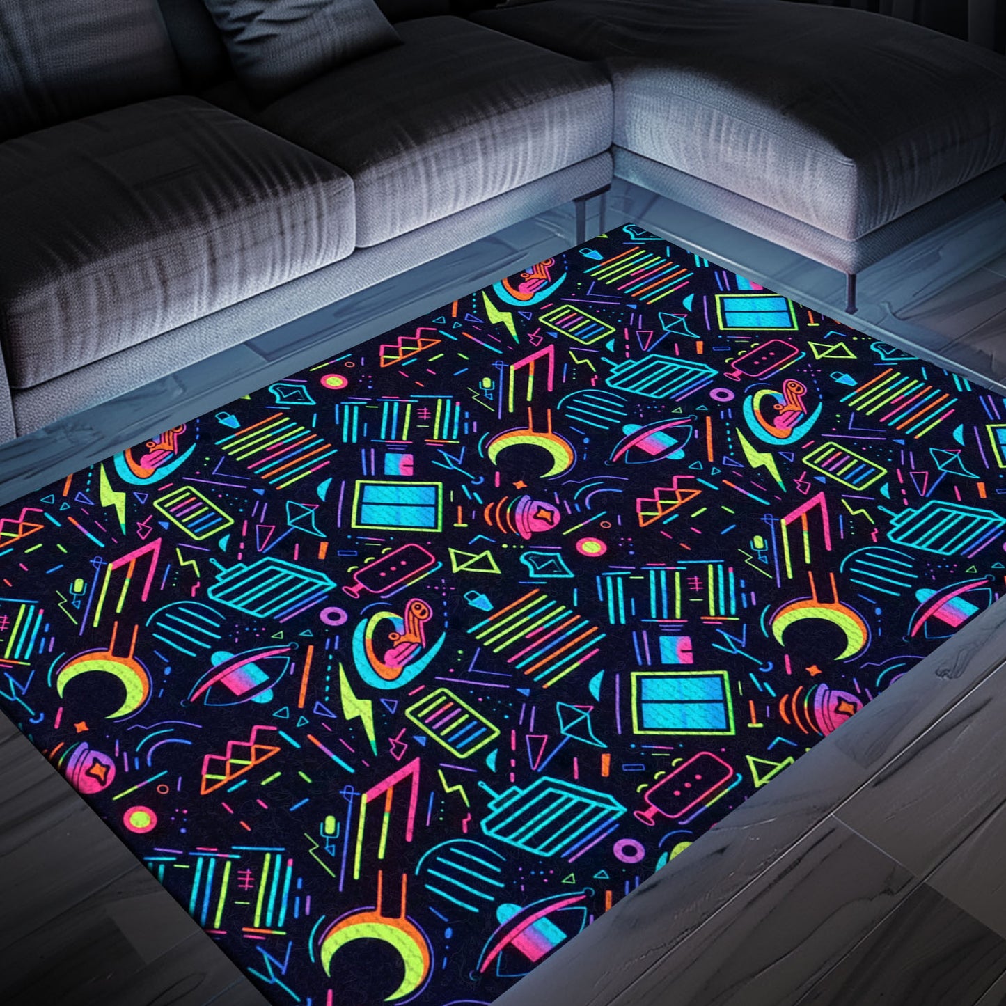 Infuse Your Living Space with Dark and Neon 80s Arcade NES Game 8bit Area Rug, Perfect for Arcade Enthusiasts, Arcade Decor, Gift for Gamers, Video Game Lovers G246