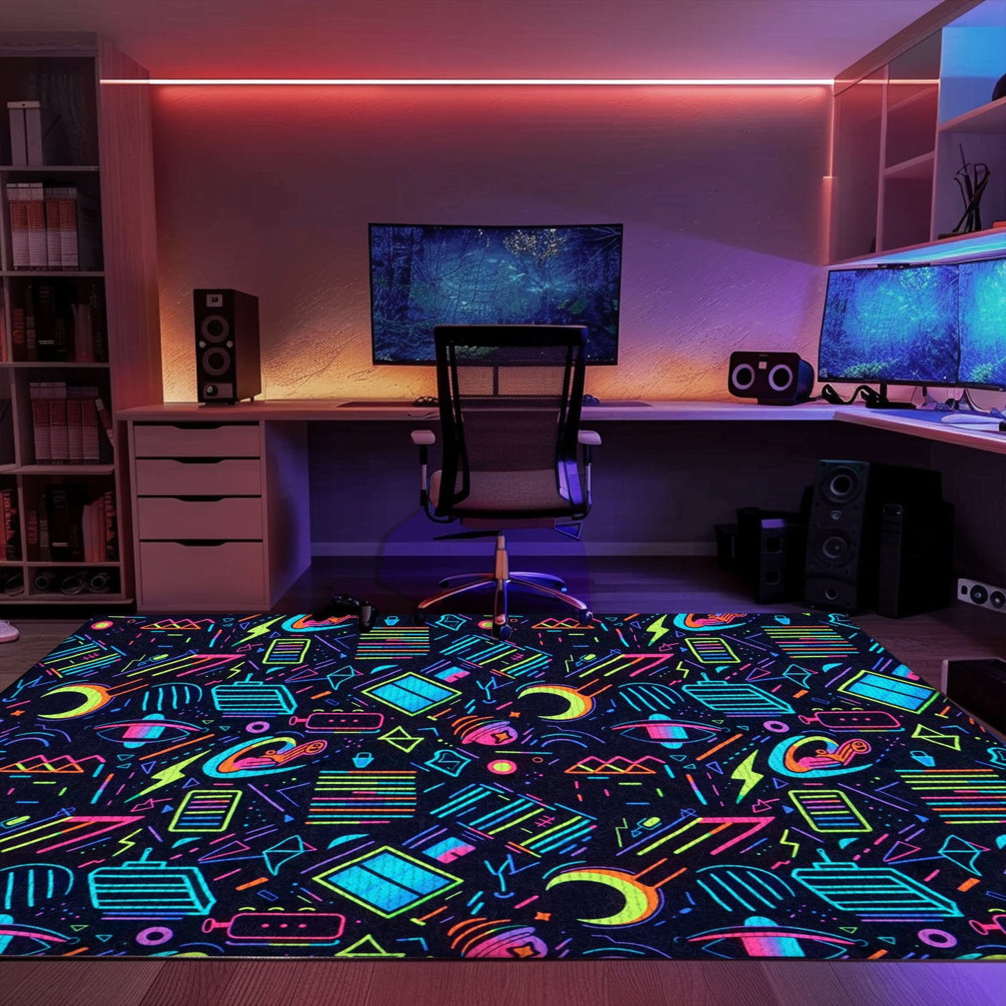 Infuse Your Living Space with Dark and Neon 80s Arcade NES Game 8bit Area Rug, Perfect for Arcade Enthusiasts, Arcade Decor, Gift for Gamers, Video Game Lovers G246