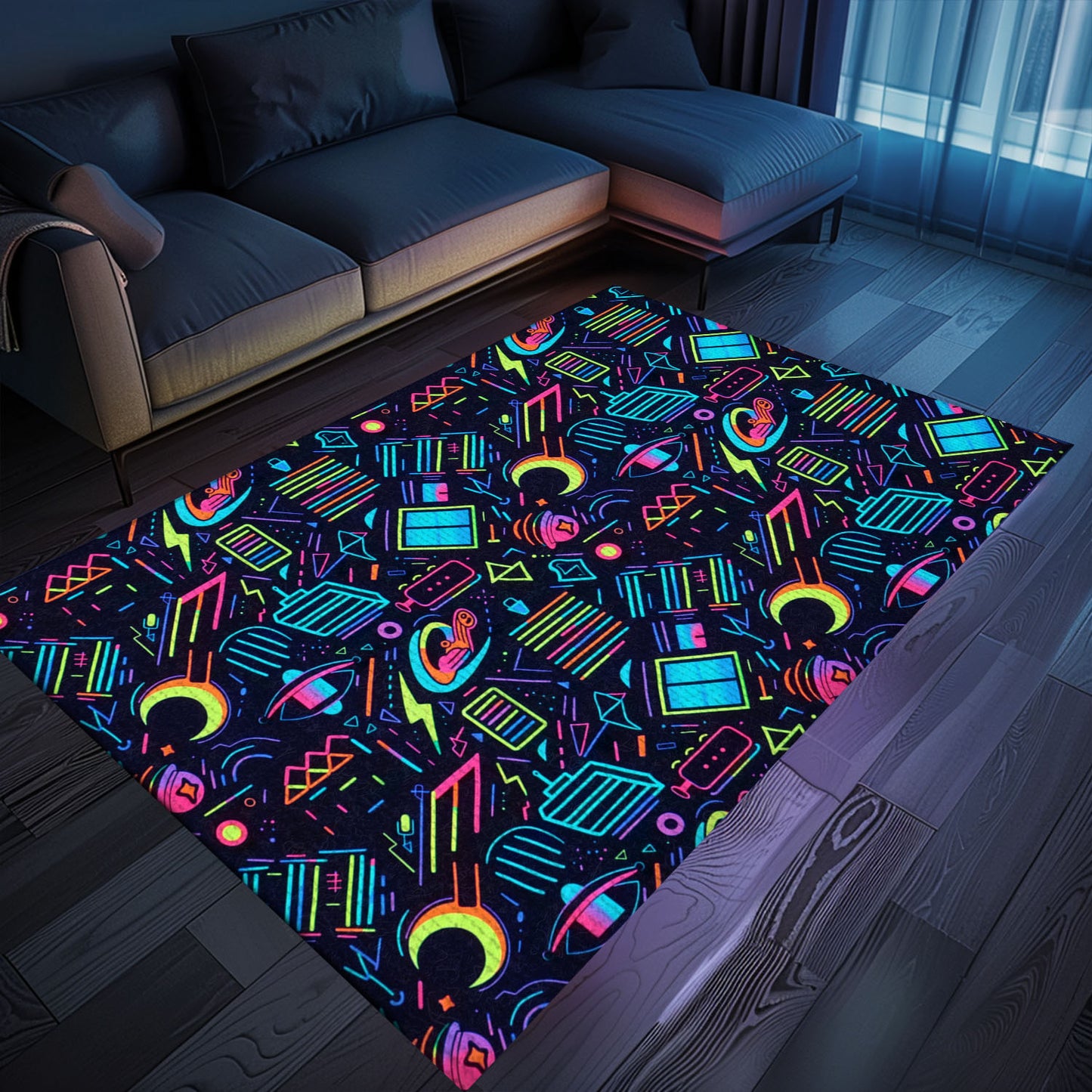 Infuse Your Living Space with Dark and Neon 80s Arcade NES Game 8bit Area Rug, Perfect for Arcade Enthusiasts, Arcade Decor, Gift for Gamers, Video Game Lovers G246